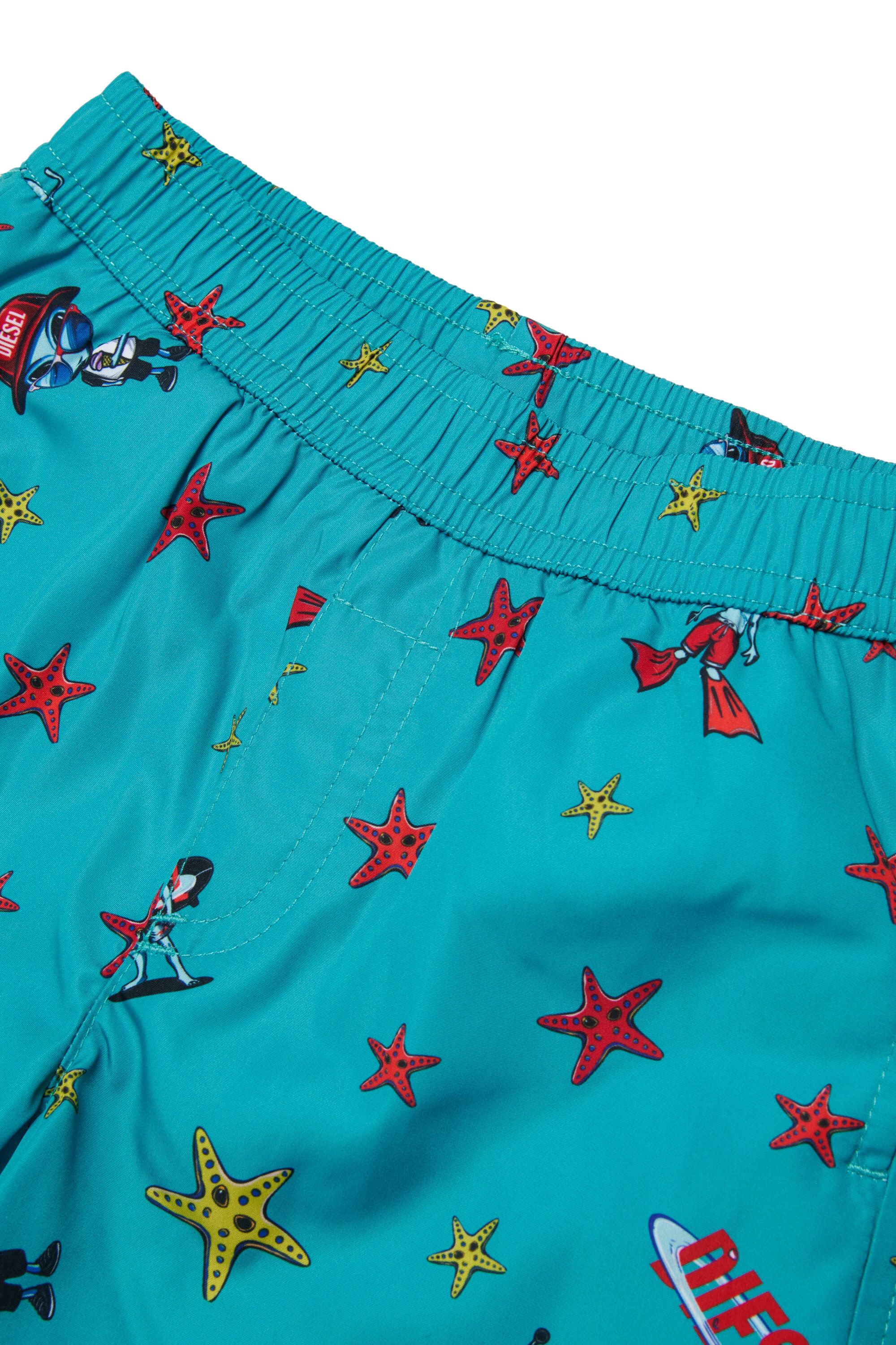 Diesel - MIALYB, Man's Swim shorts with starfish print in Green - 3