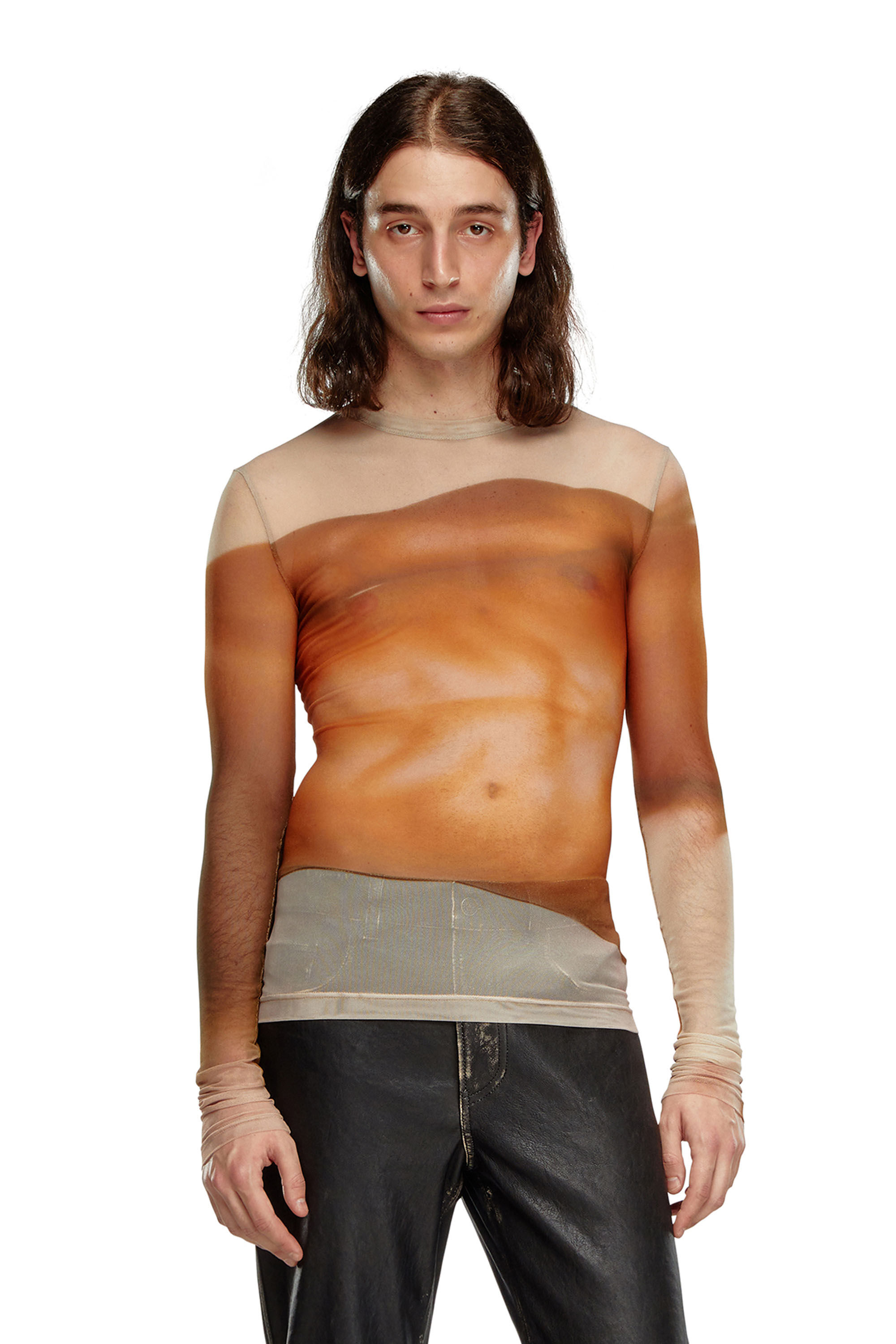 Diesel - PR-T-SIELAR-SS, Unisex's Tulle T-shirt with close-up prints in Face Powder - 3