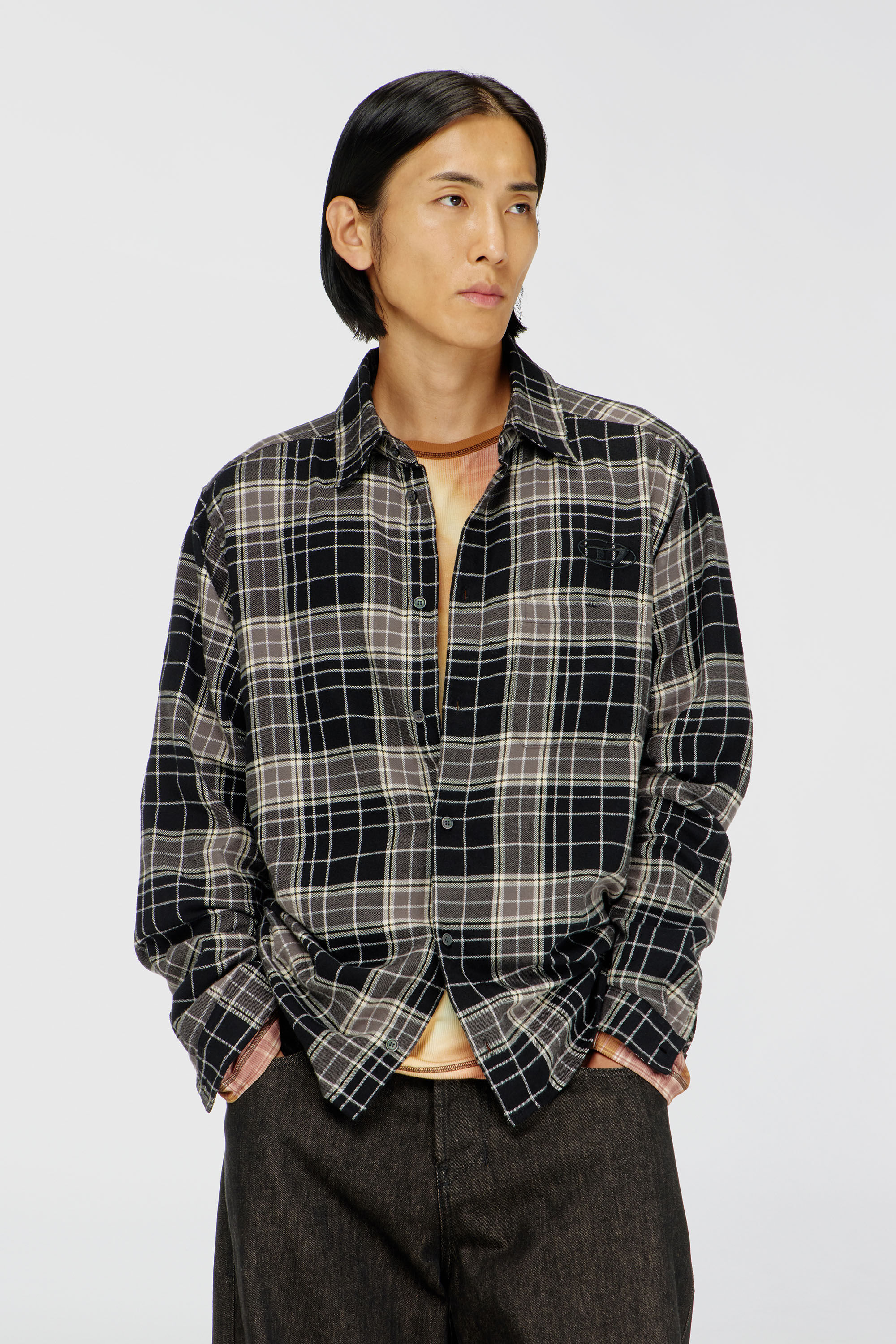 Diesel - S-SIMPLY-HNBI, Man's Distressed shirt in check flannel in Beige/Black - 3