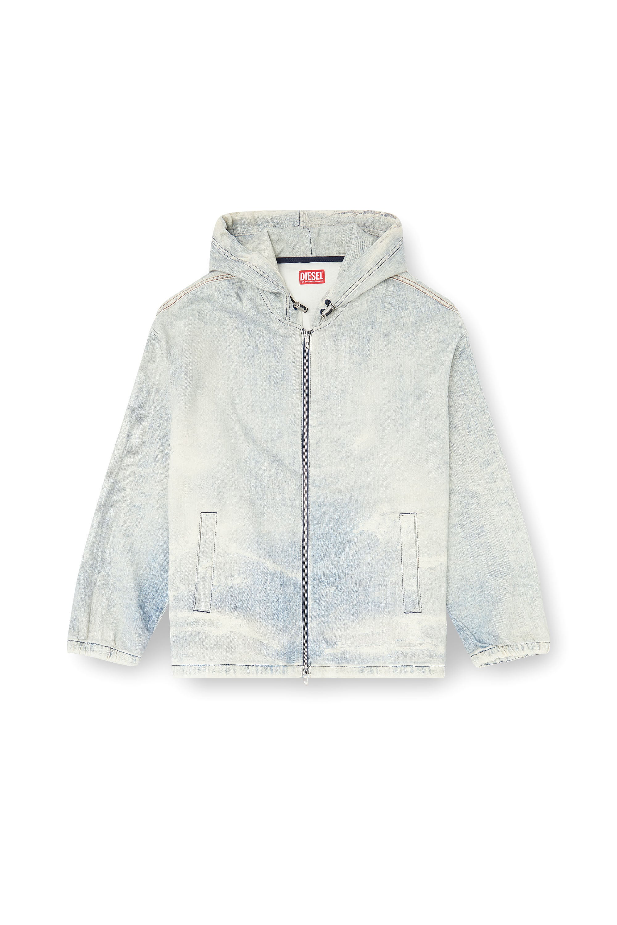 Diesel - D-WYNNY JOGG, Man's Hooded JoggJeans jacket with trompe l&rsquo;oeil in Light Blue - 2