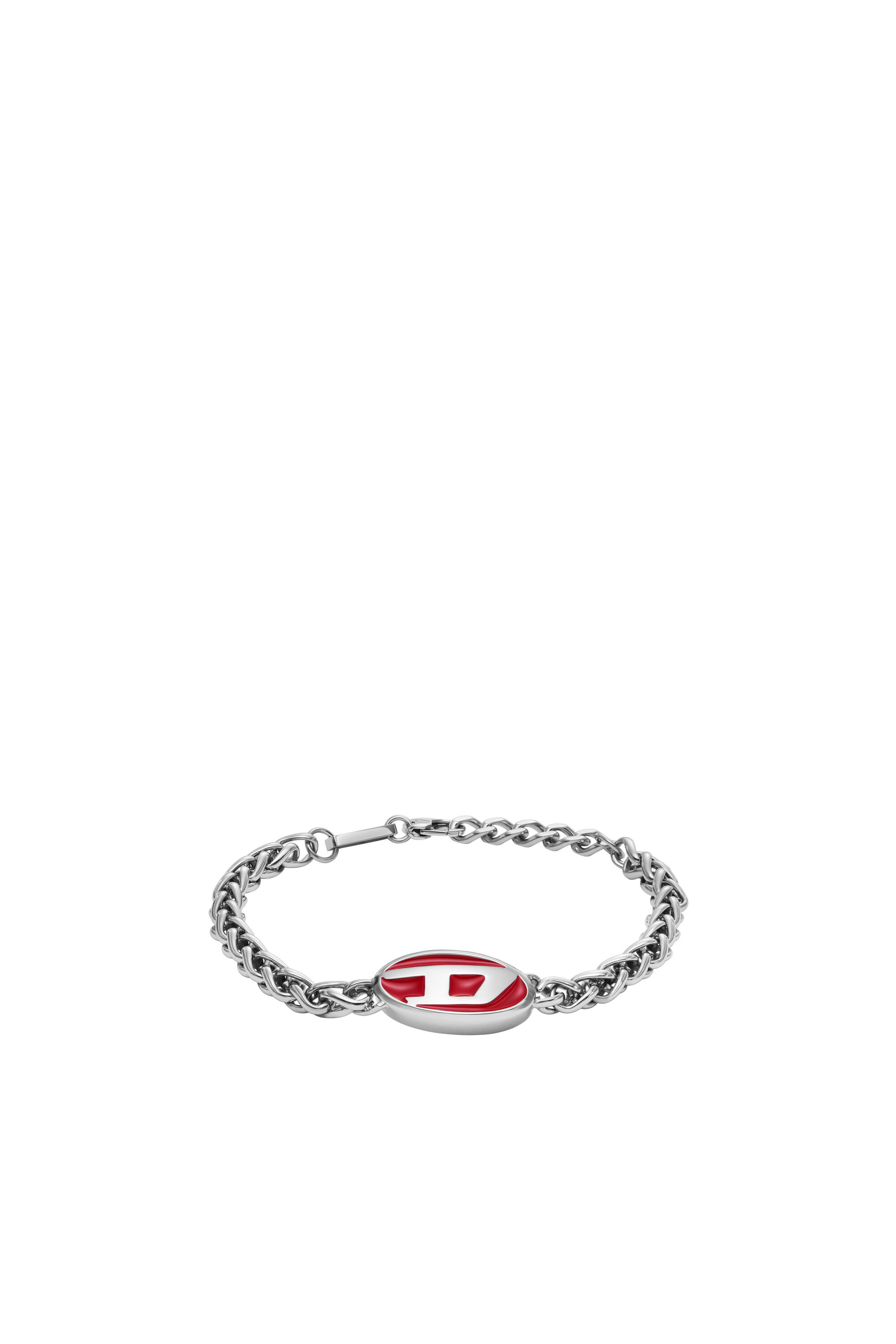 Diesel - DX1445, Unisex Red enamel and stainless steel chain bracelet in Silver - Image 1