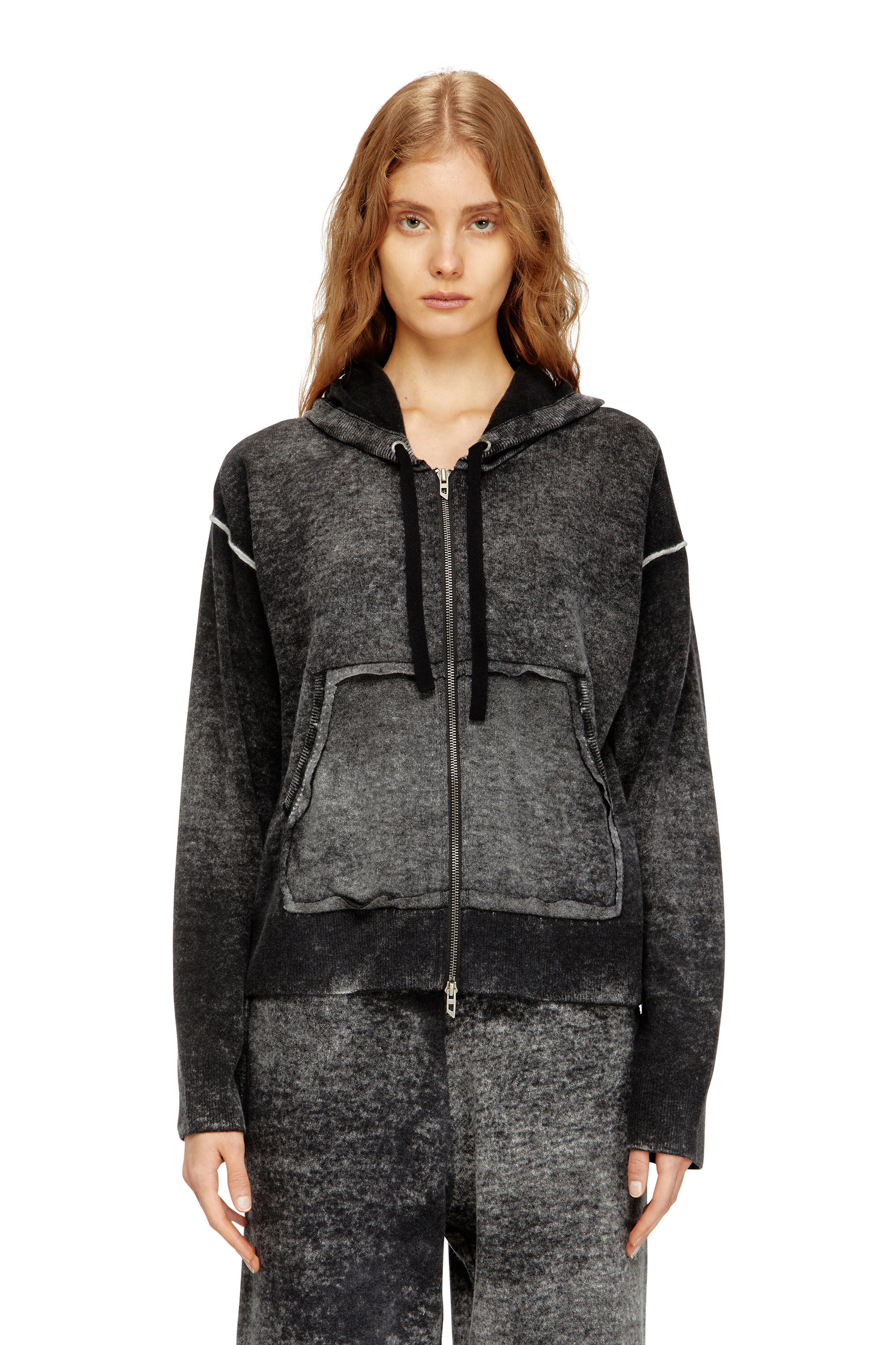 Diesel - M-HERMINE, Woman's Reverse-print hooded cardigan in wool in null - 3