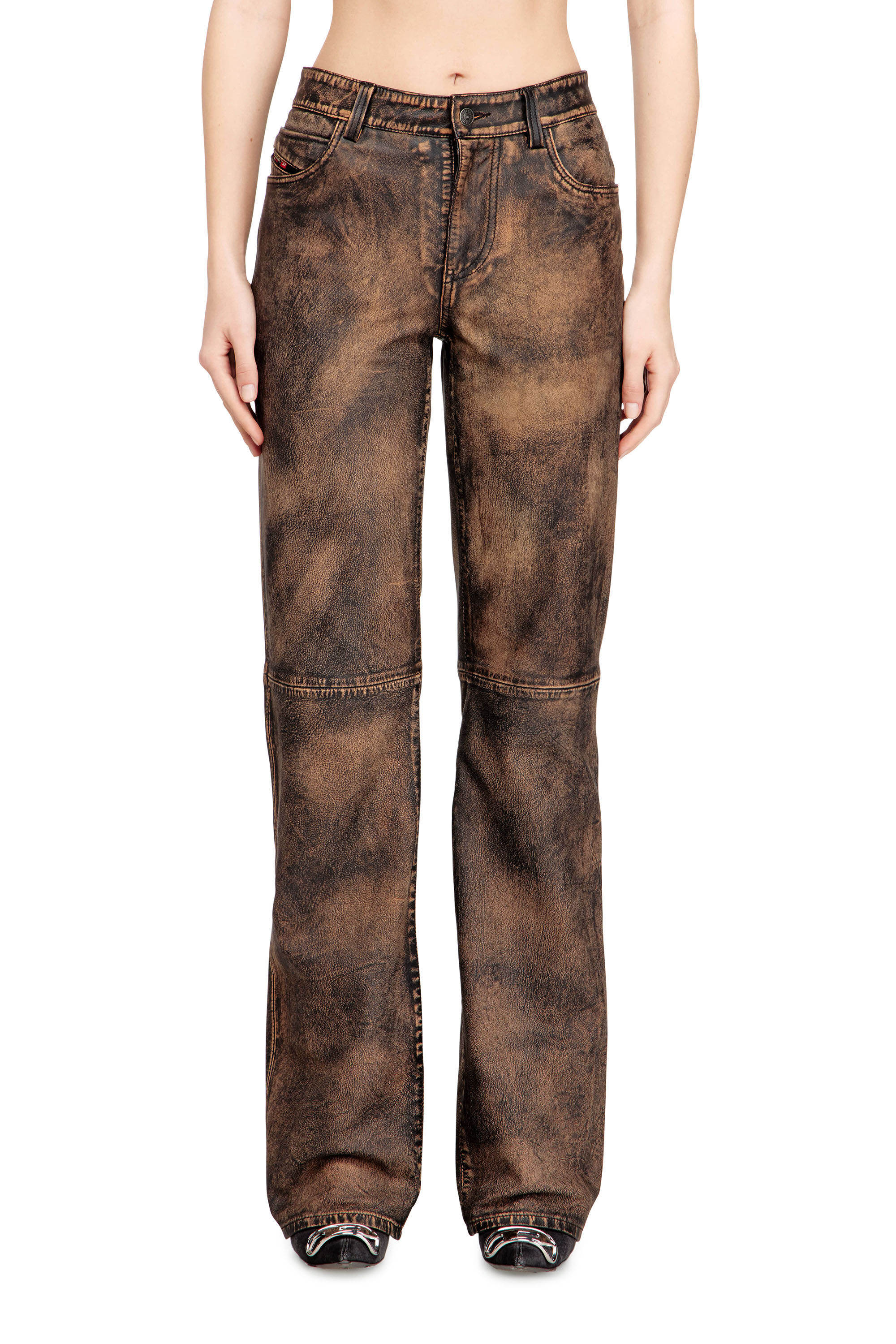 Diesel - L-YSA, Woman's Jean-cut distressed leather pants in null - 3