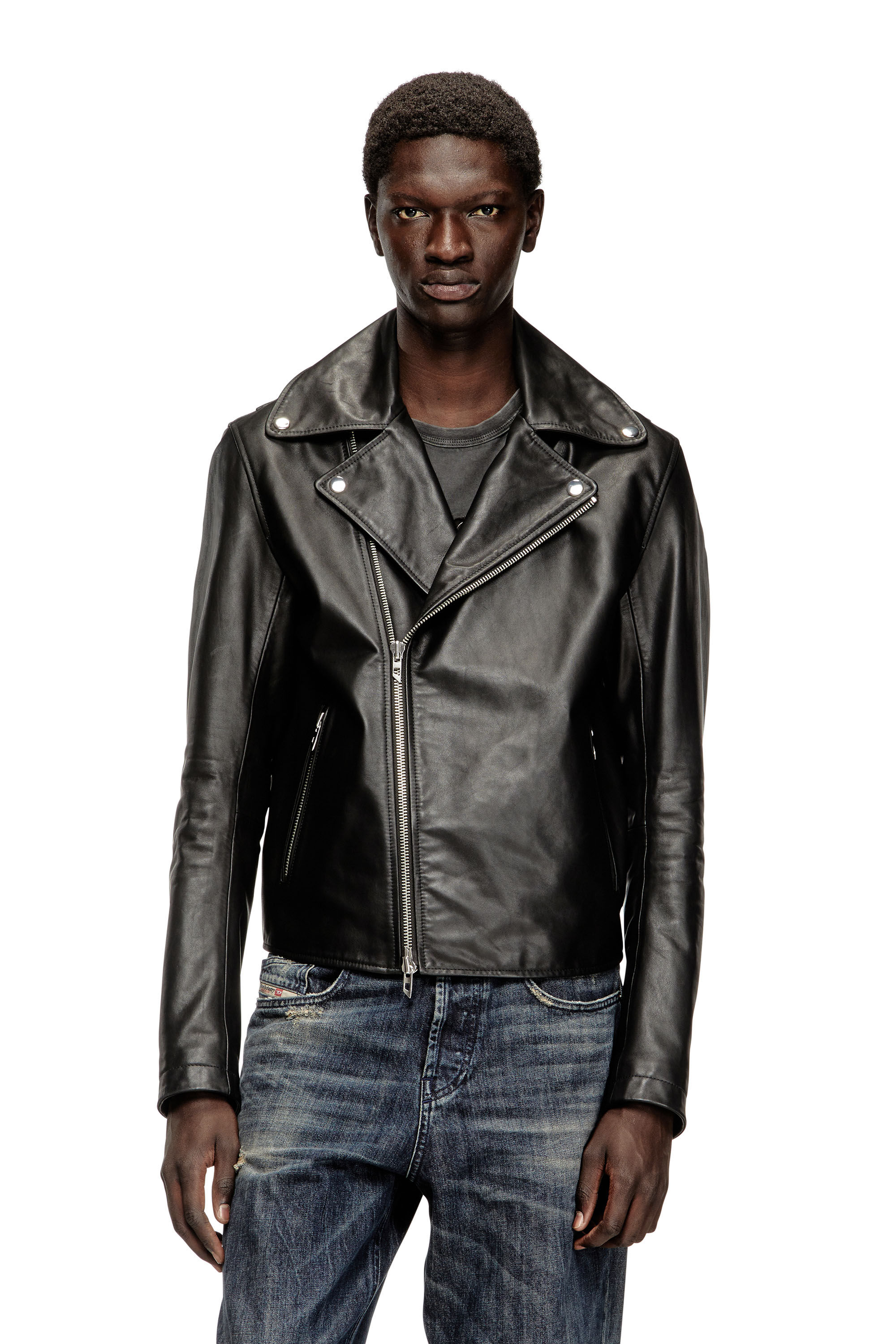 DIESEL ブラック ライダースジャケット Men's Biker jacket in waxed leather | Black | Diesel