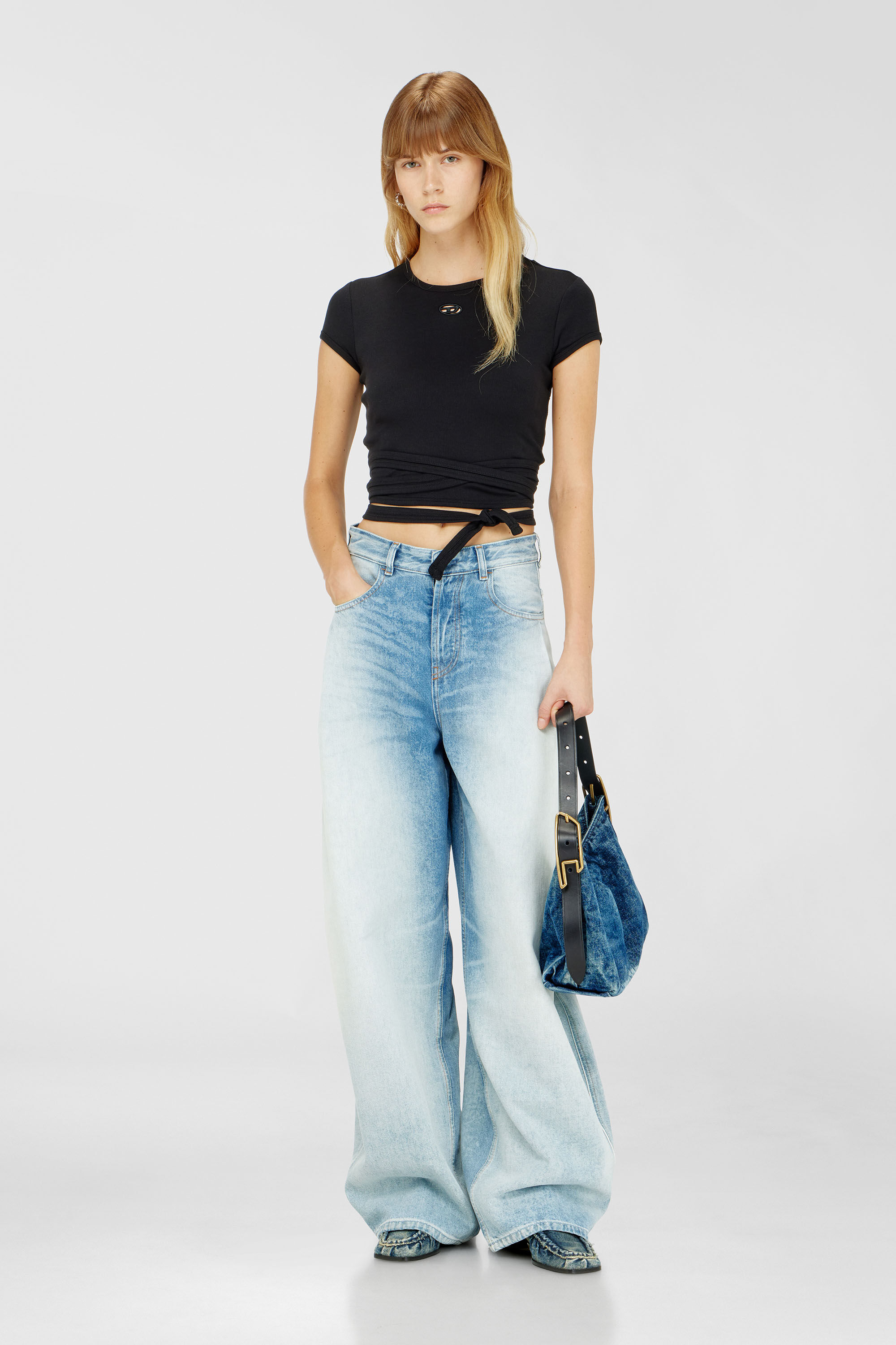 Diesel - T-BUNNY-TAIL-S1, Woman's Ribbed t-shirt with wrap-around laces in Black - 1
