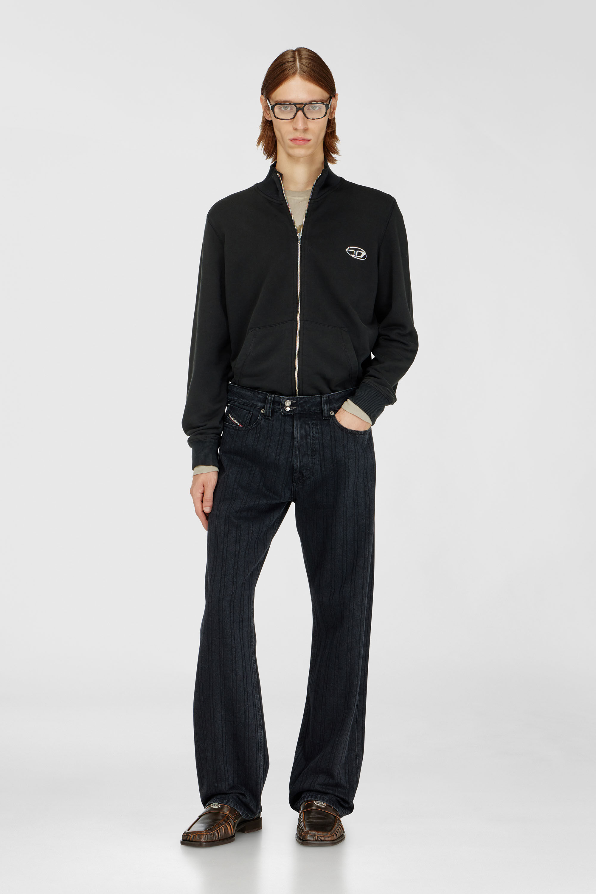 Diesel - S-GINN-ZIP-IOD, Man's Wweatshirt with mock neck and metallic Oval D in Black - 1