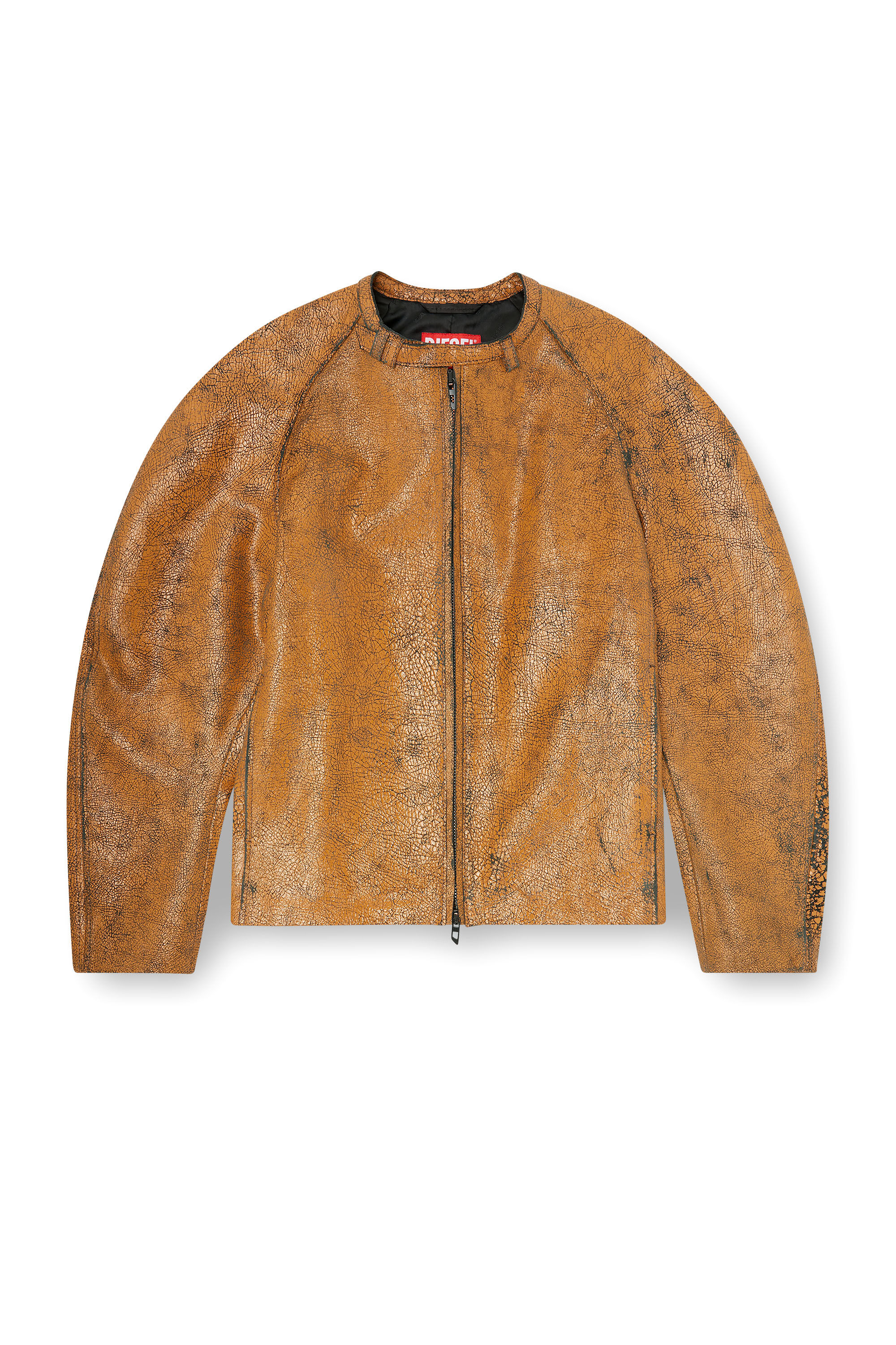 Diesel - L-NURI, Man's Cocoon-sleeve biker jacket in cracked leather in Brown - 2