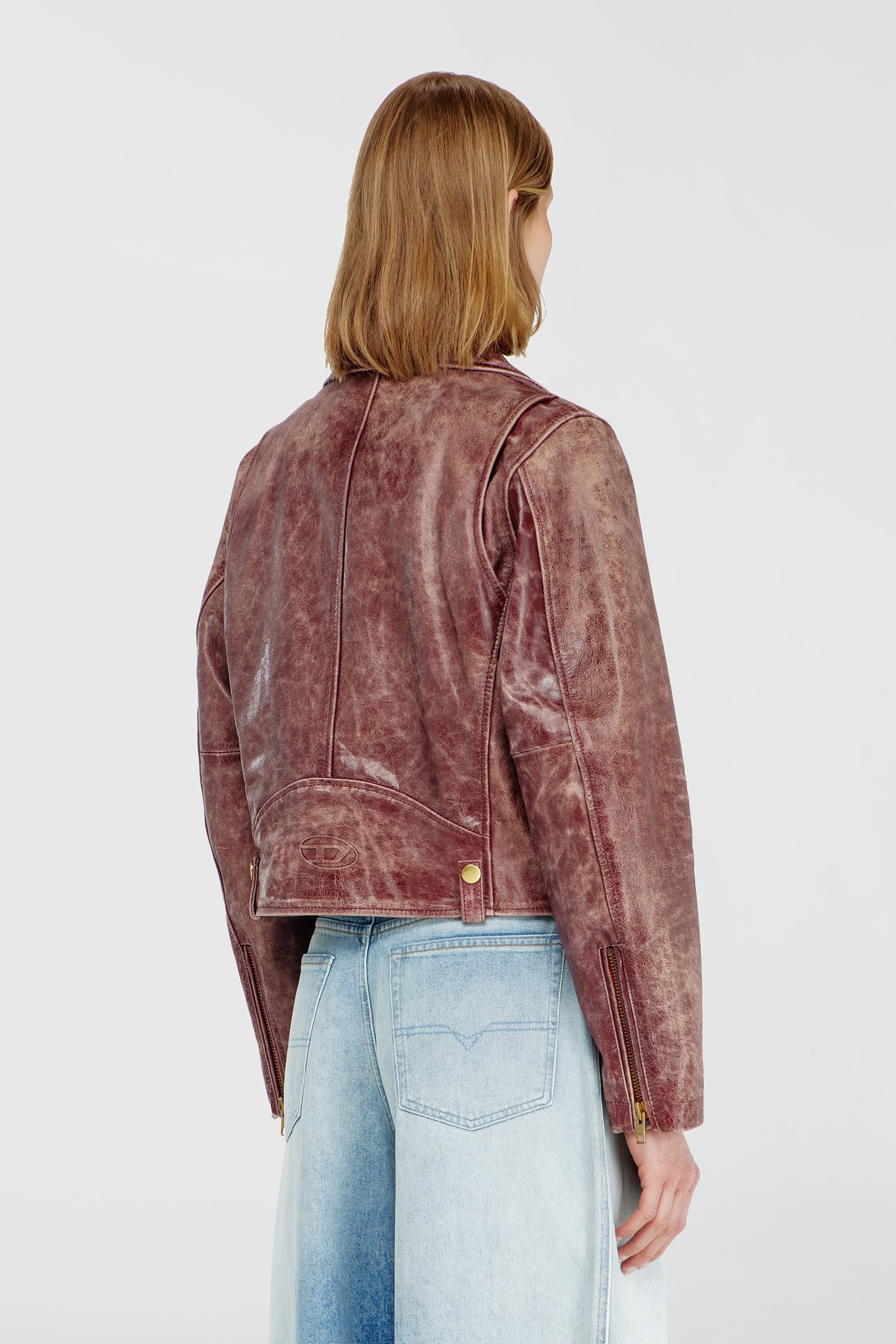 Diesel - L-UNATIC-T1, Woman's Biker jacket in treated leather in Brown - 4