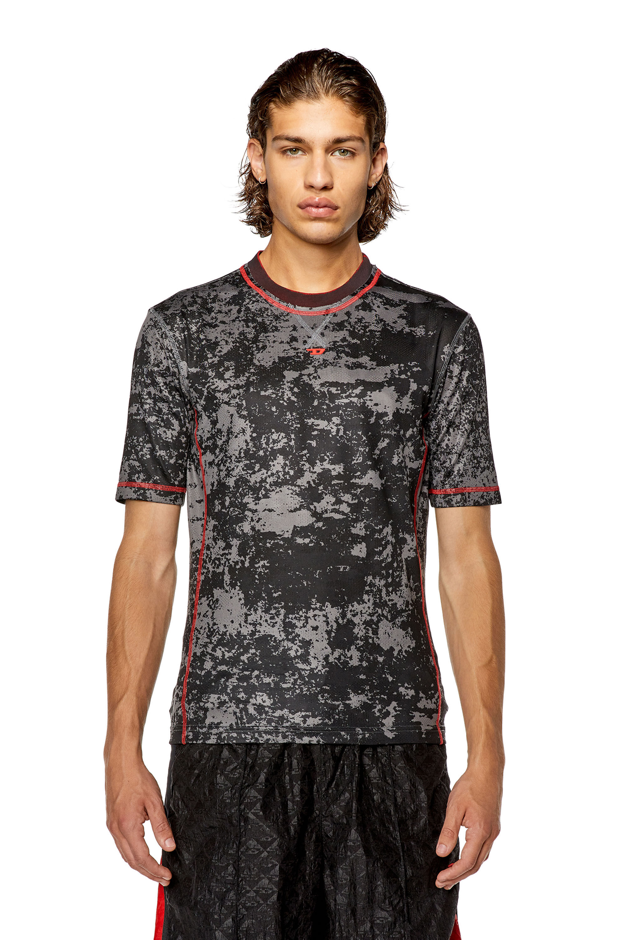 Diesel - AMTEE-GAEL-WT28, Man Camo-jacquard T-shirt with cloudy print in Black - Image 3