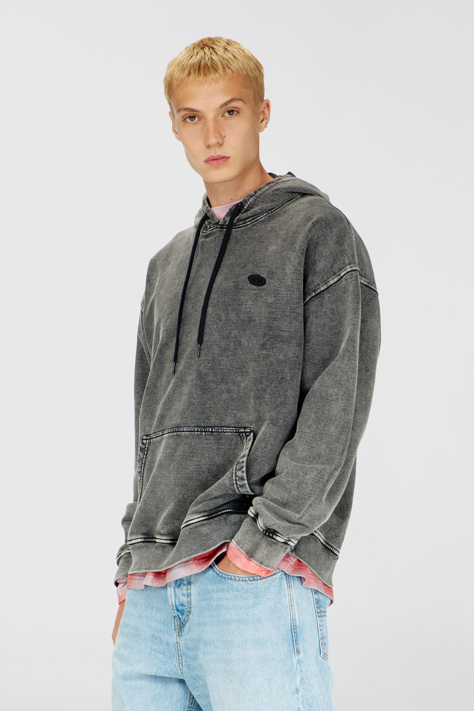 Diesel - S-BOXT-HOOD-DEN, Man's Hoodie with raw-cut back patch in Dark grey - 3