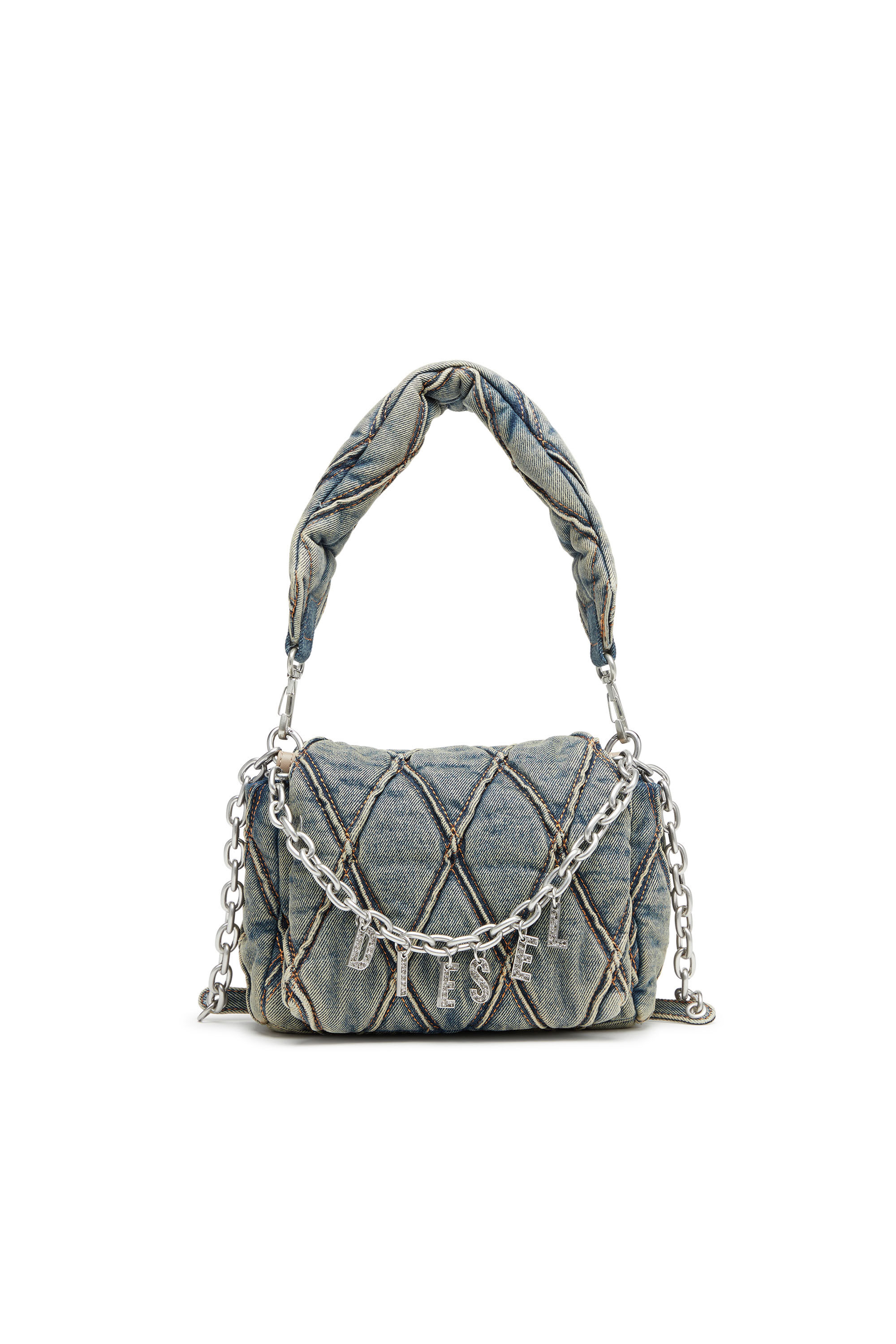 Diesel - CHARM-D SHOULDER S, Woman Charm-D S-Small handbag in quilted denim in Blue - Image 1
