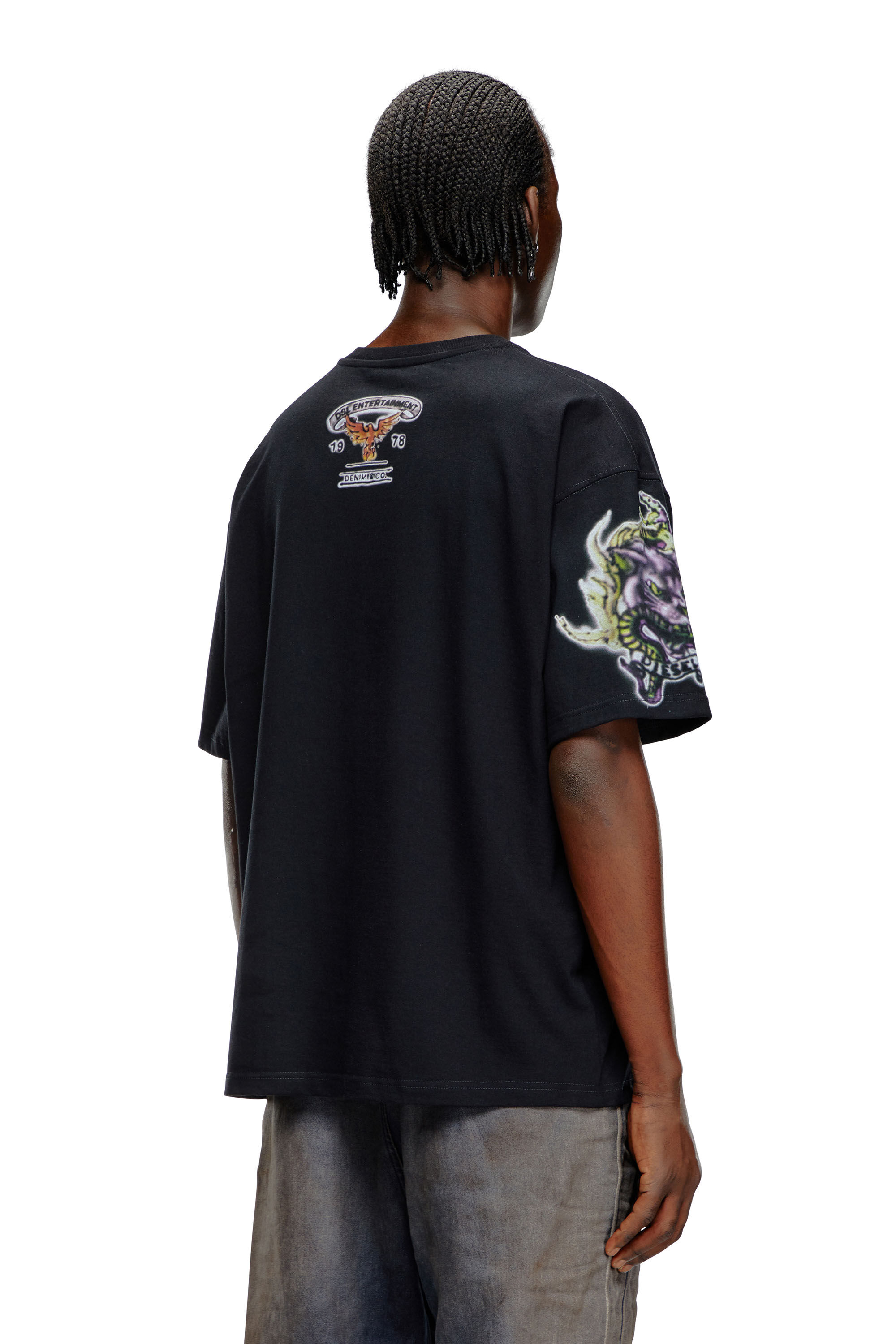 Diesel - T-BOXT-Q14, Man's T-shirt with blurry tattoo prints in Black - 4
