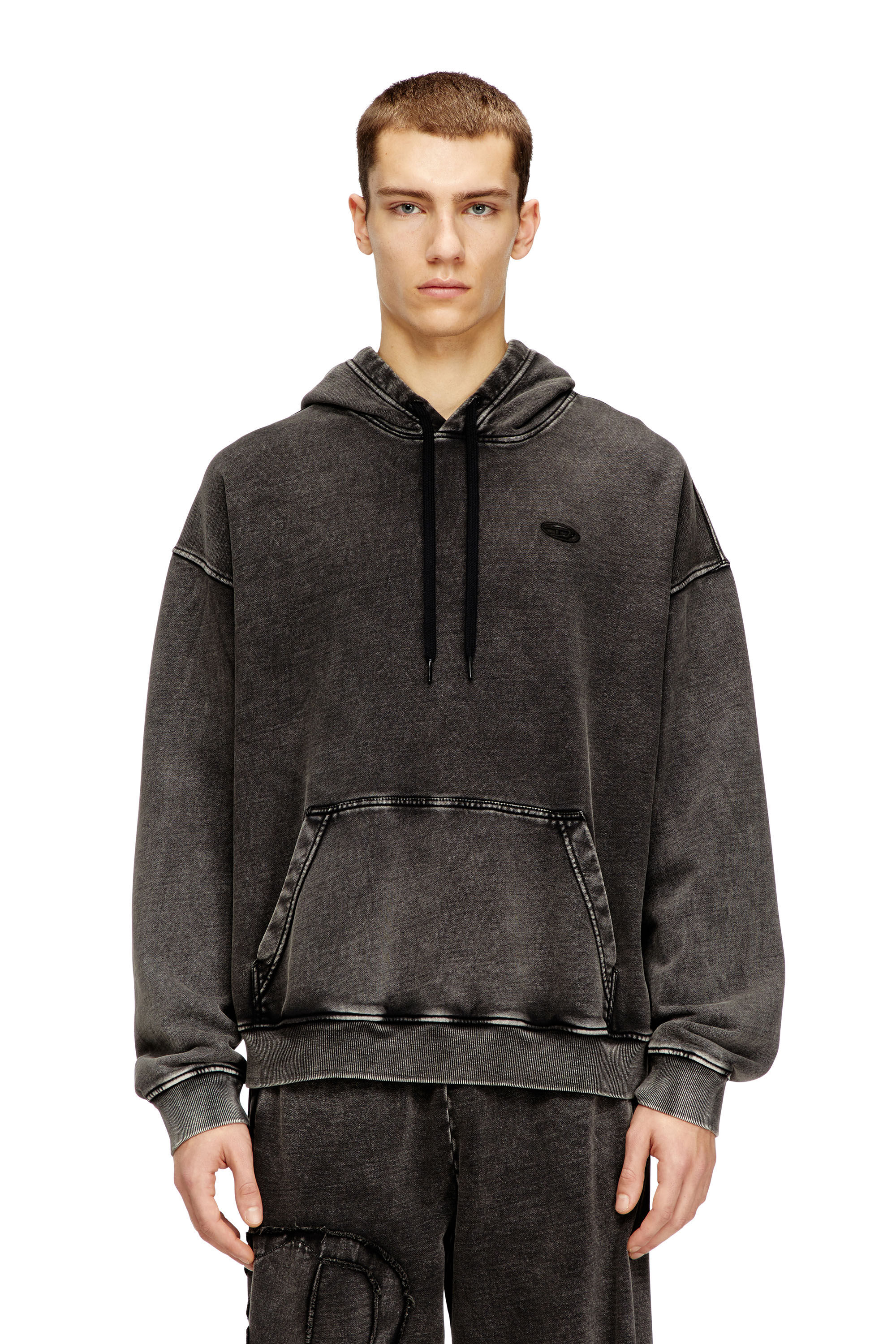Diesel - S-BOXT-HOOD-DEN, Man's Hoodie with raw-cut back patch in Dark grey - 3