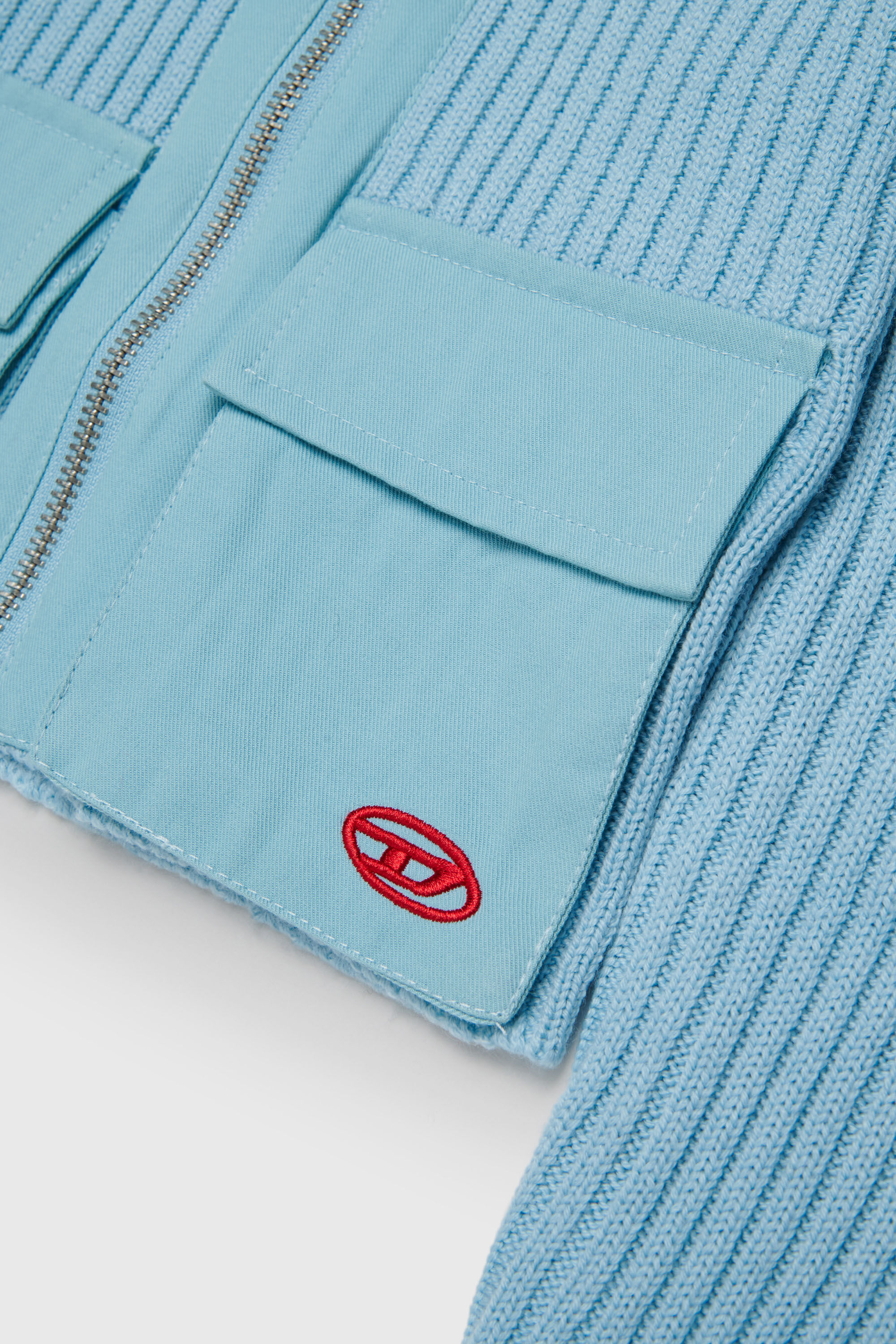 Diesel - KAMMY, Woman's Zip cardigan in wool blend with pockets in Light Blue - 4