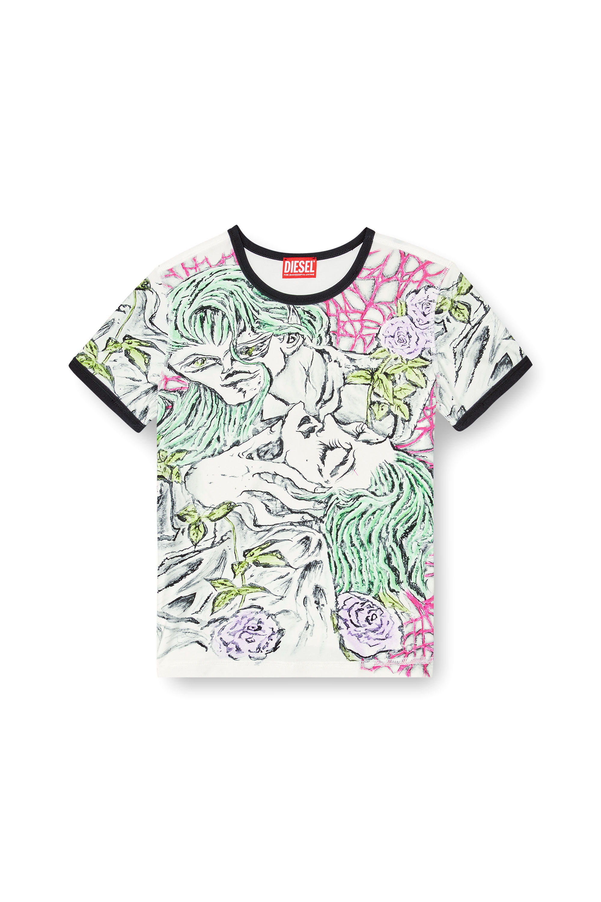 Diesel - T-UNCUTIE-LONG-Q2, Woman's T-shirt with tattoo print in White - 2