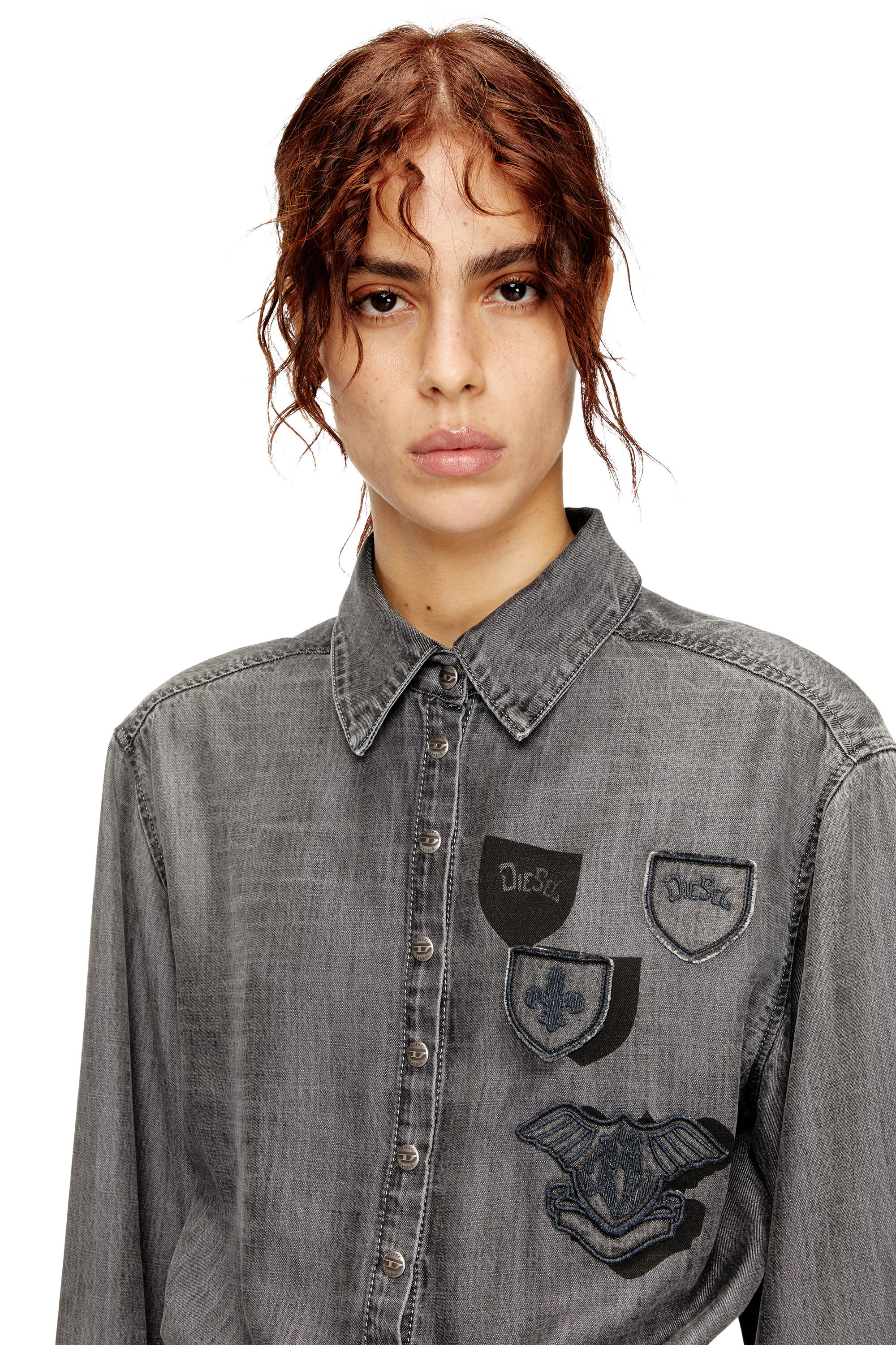 Women's Denim dress with embroidered patches | Grey | Diesel