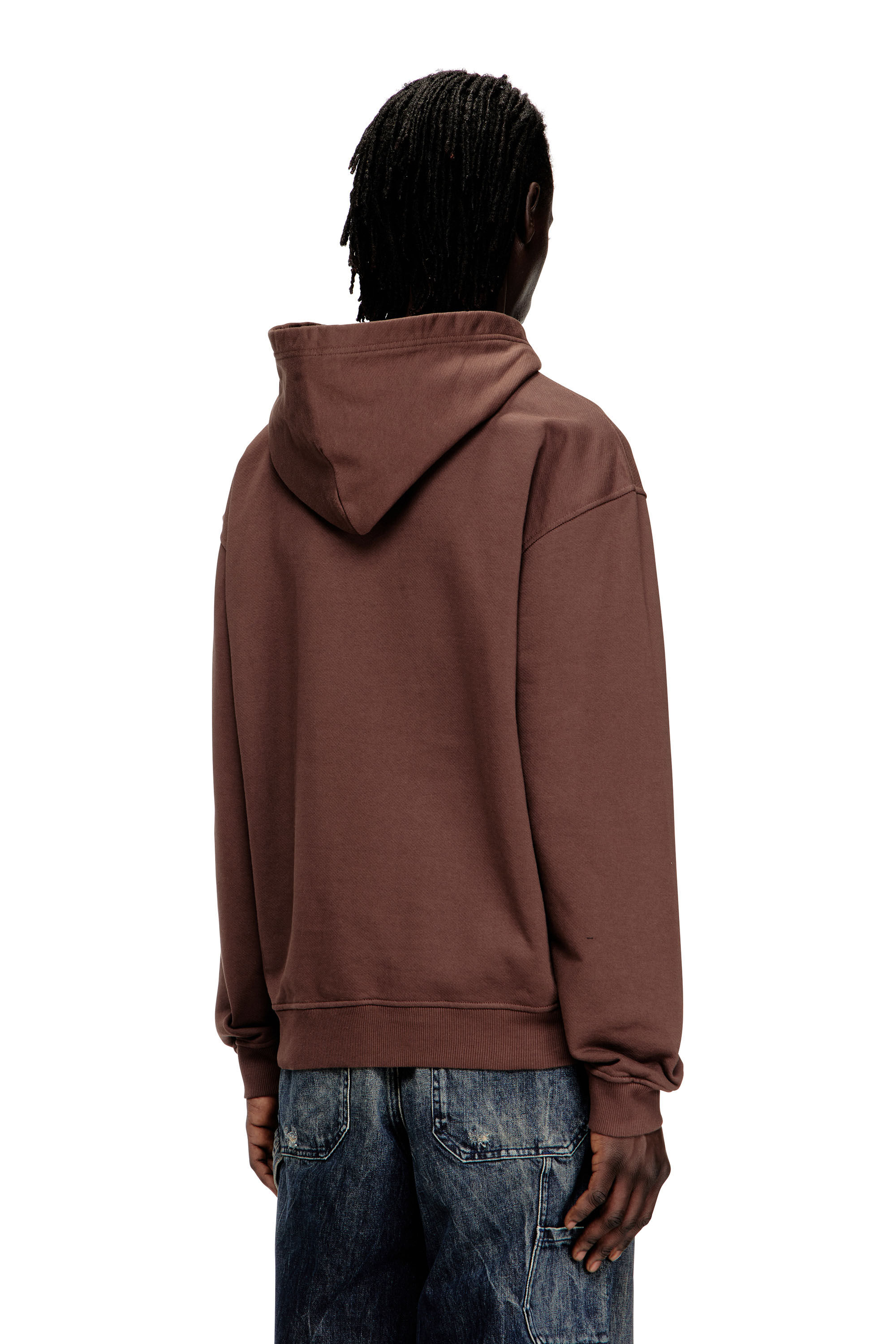 Diesel - S-NORMAN-HOOD, Man's Cotton hoodie with D appliqué in Brown - 4