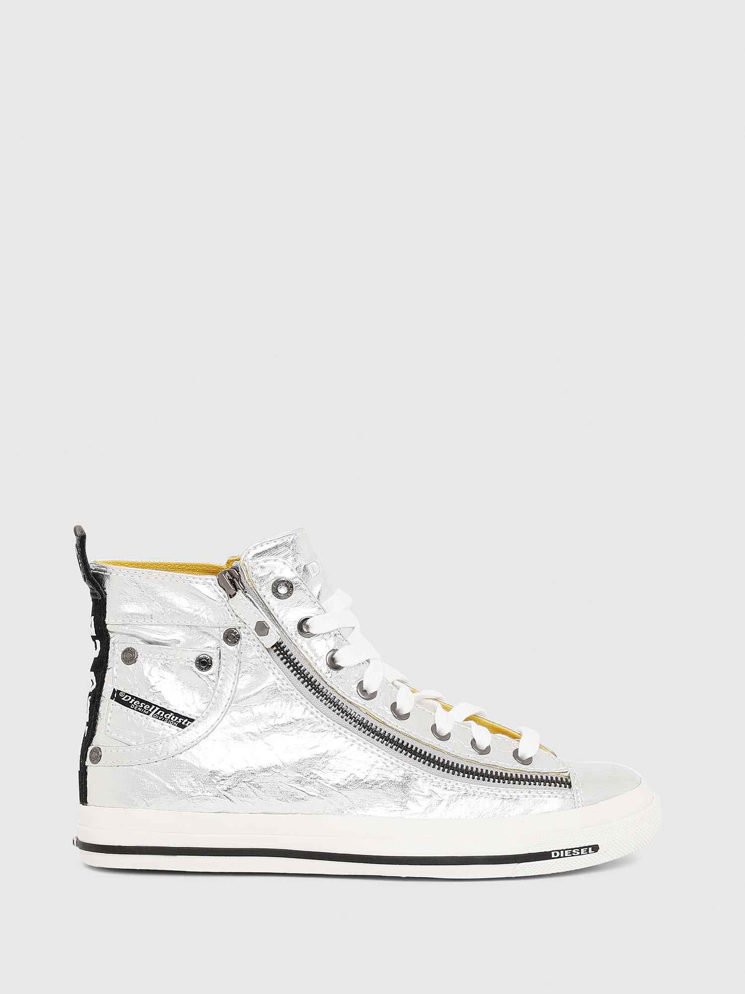 high top silver sneakers