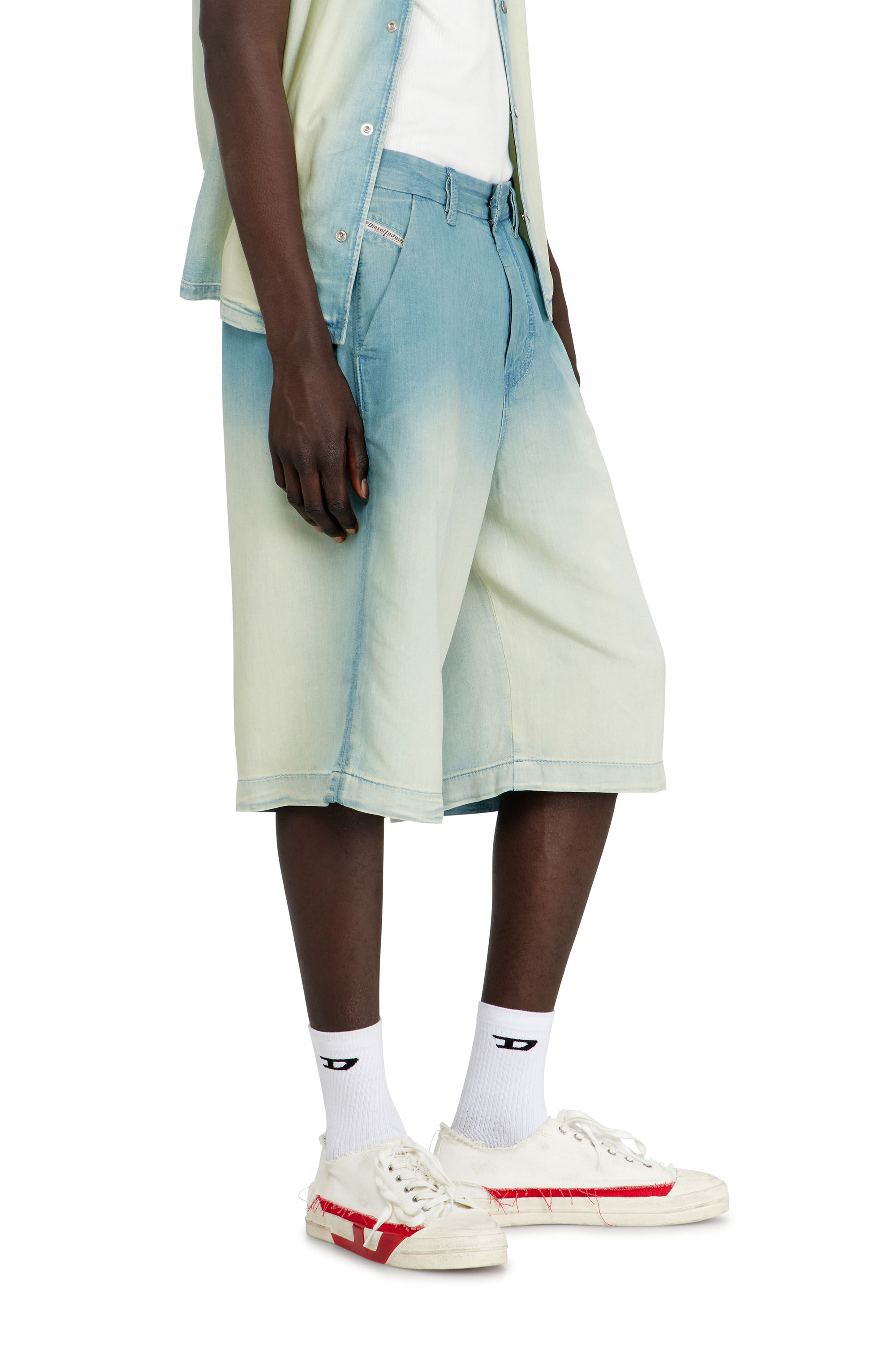 Diesel - D-TYLOR-SHORT-S, Man's Shorts in fluid overdyed denim in Light Blue - 5
