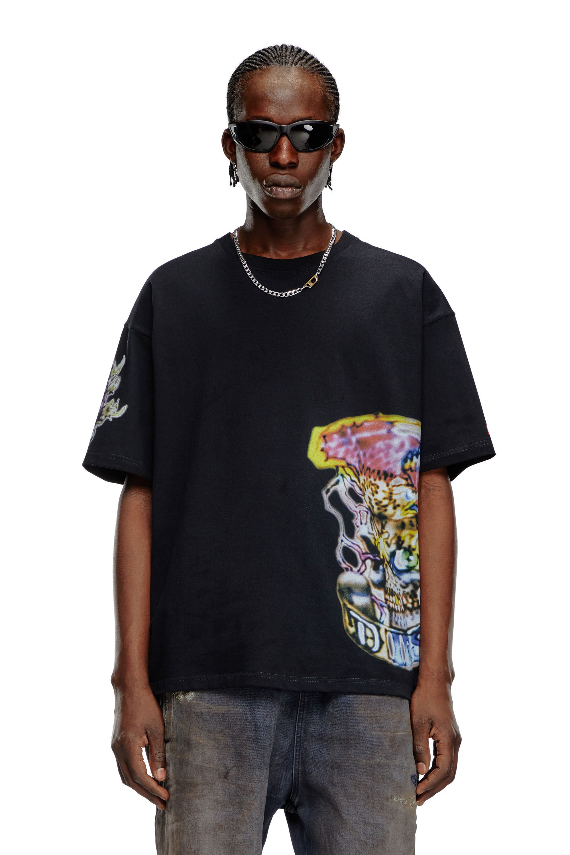 Diesel - T-BOXT-Q14, Man's T-shirt with blurry tattoo prints in Black - 3