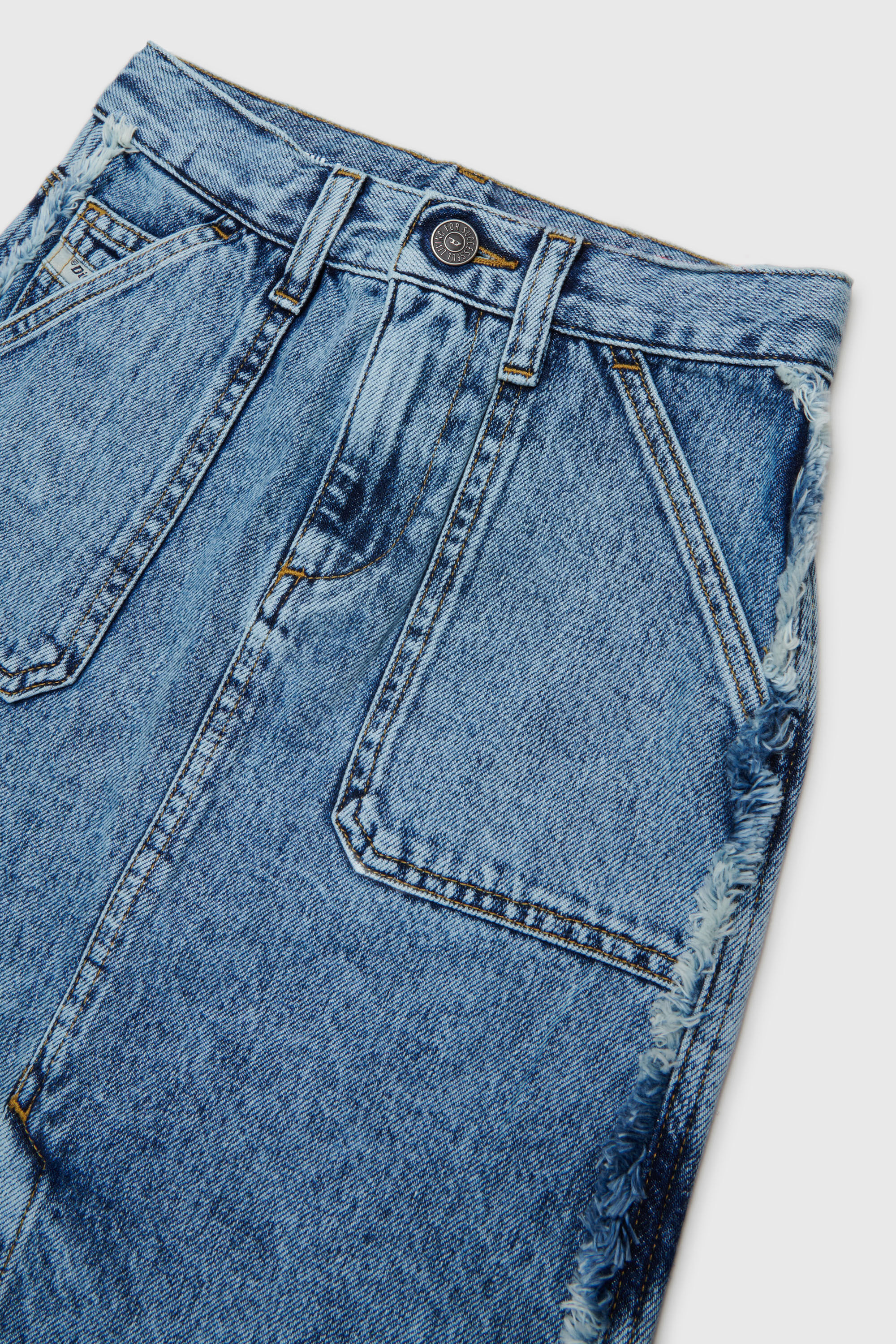 Diesel - GELKA, Woman's Frayed denim skirt with rose patch in Medium blue - 3