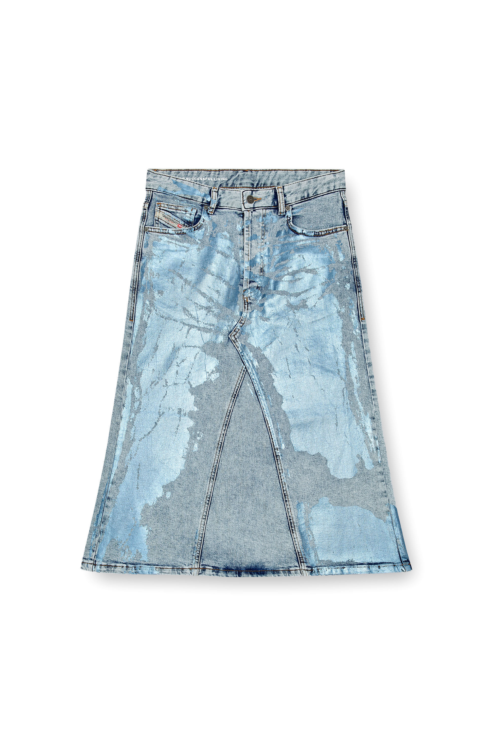 Diesel - DE-PAGO-MID-S, Woman's Midi skirt in pop-colour denim in Light Blue - 2