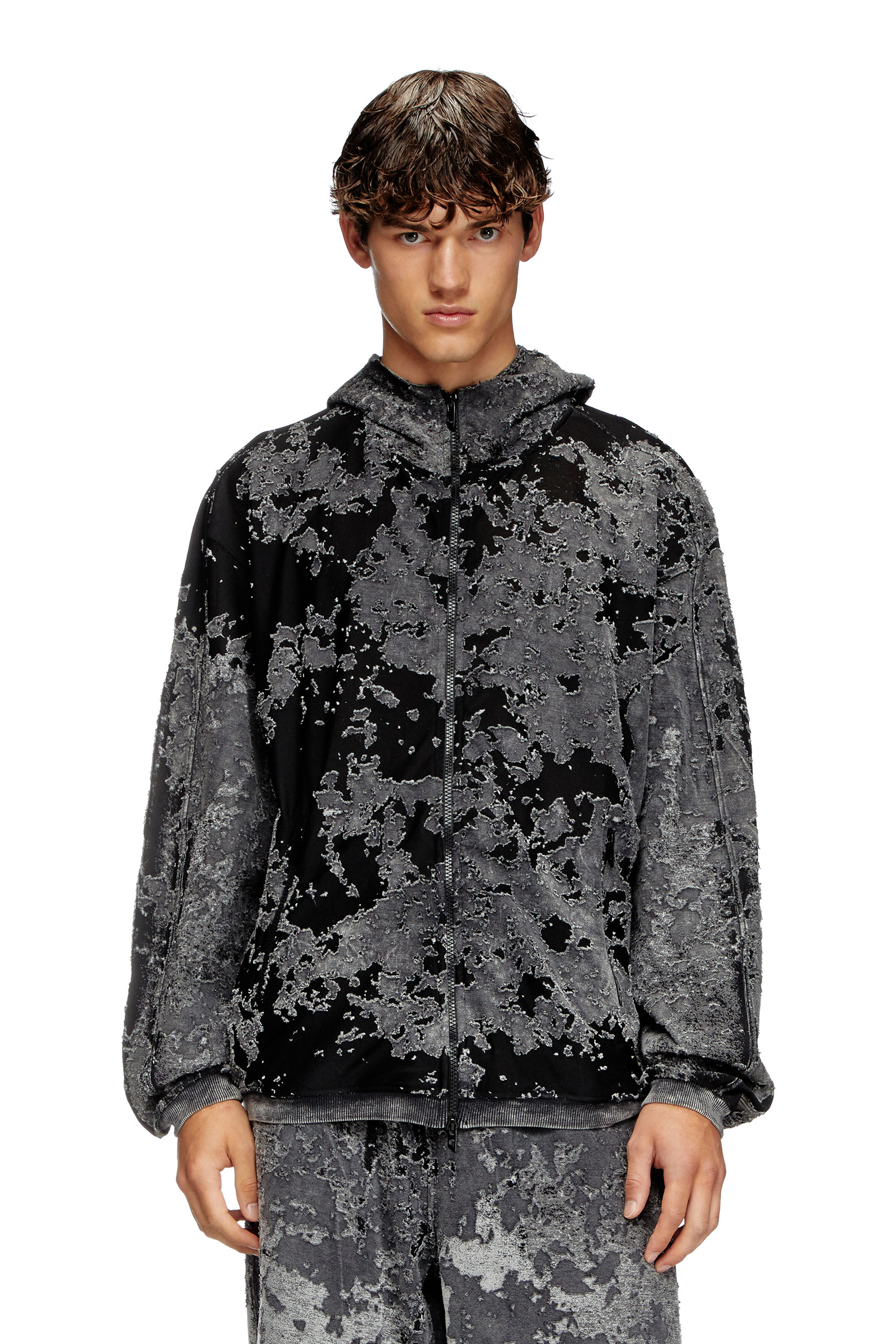 Diesel - S-IRTA, Man's Burnout hoodie with camo effect in Black - 3