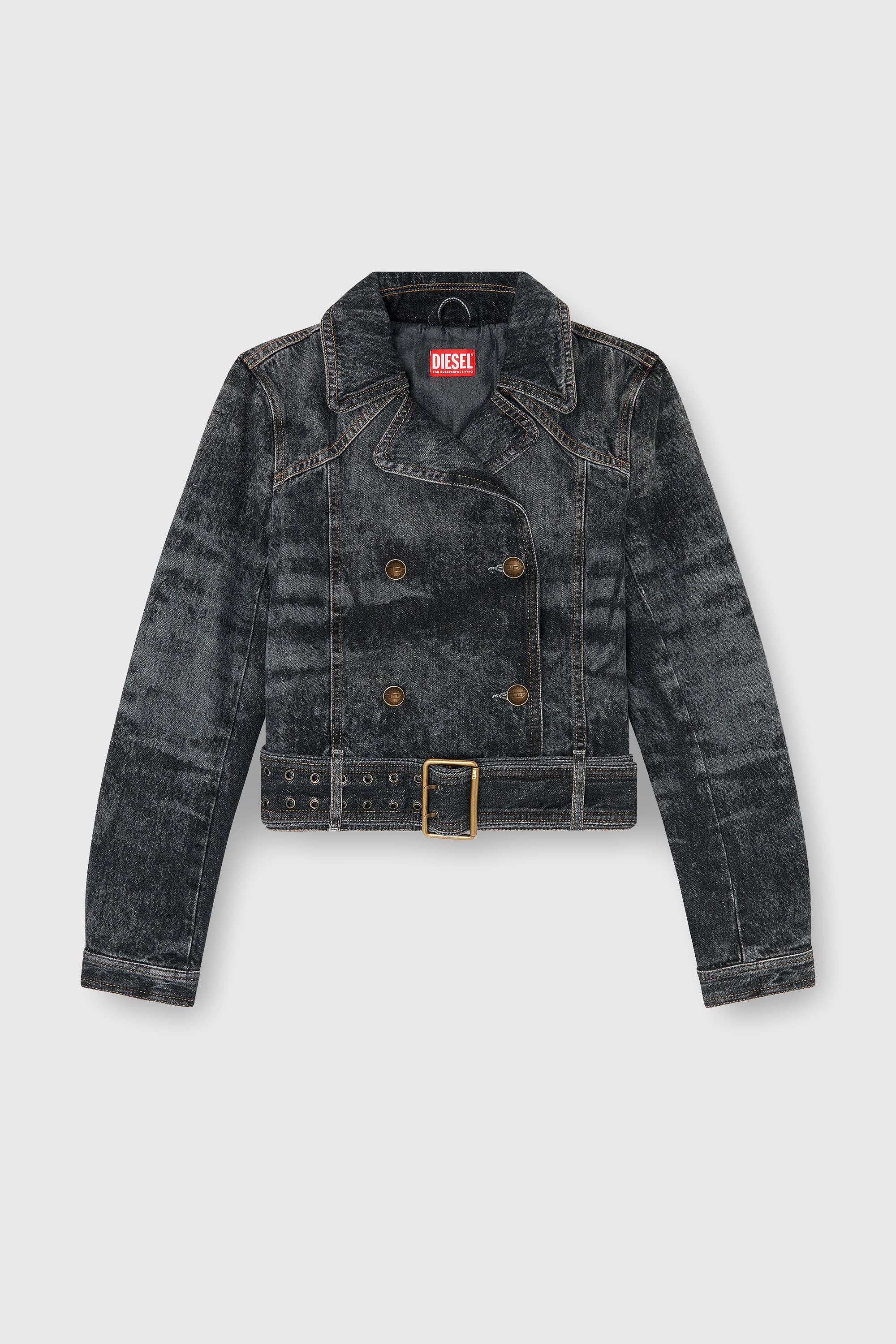 Diesel - DE-LEGEND-S, Woman's Cropped denim jacket with belt in Black - 2