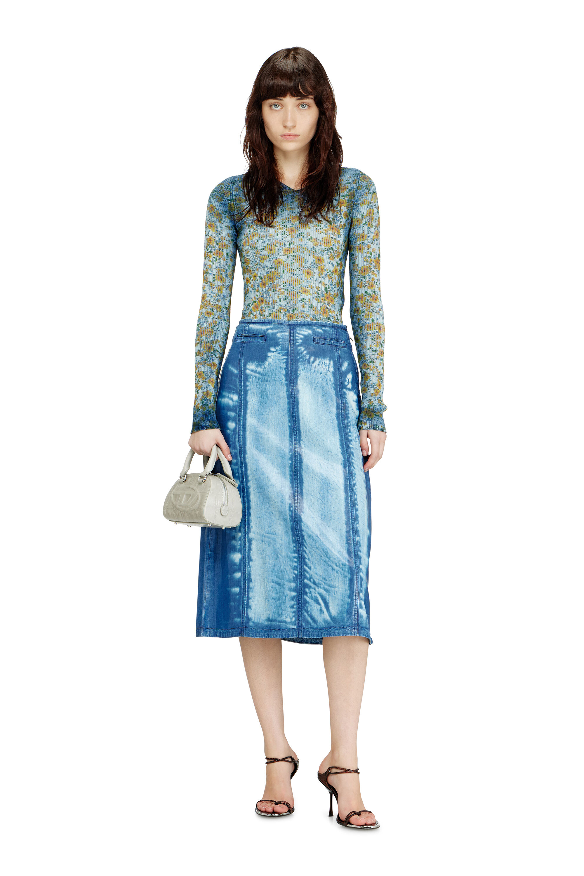 Diesel - 1DR DOME CROSSBODY, Woman's 1DR Dome-Mini bowling bag in croc-effect leather in Grey - 1