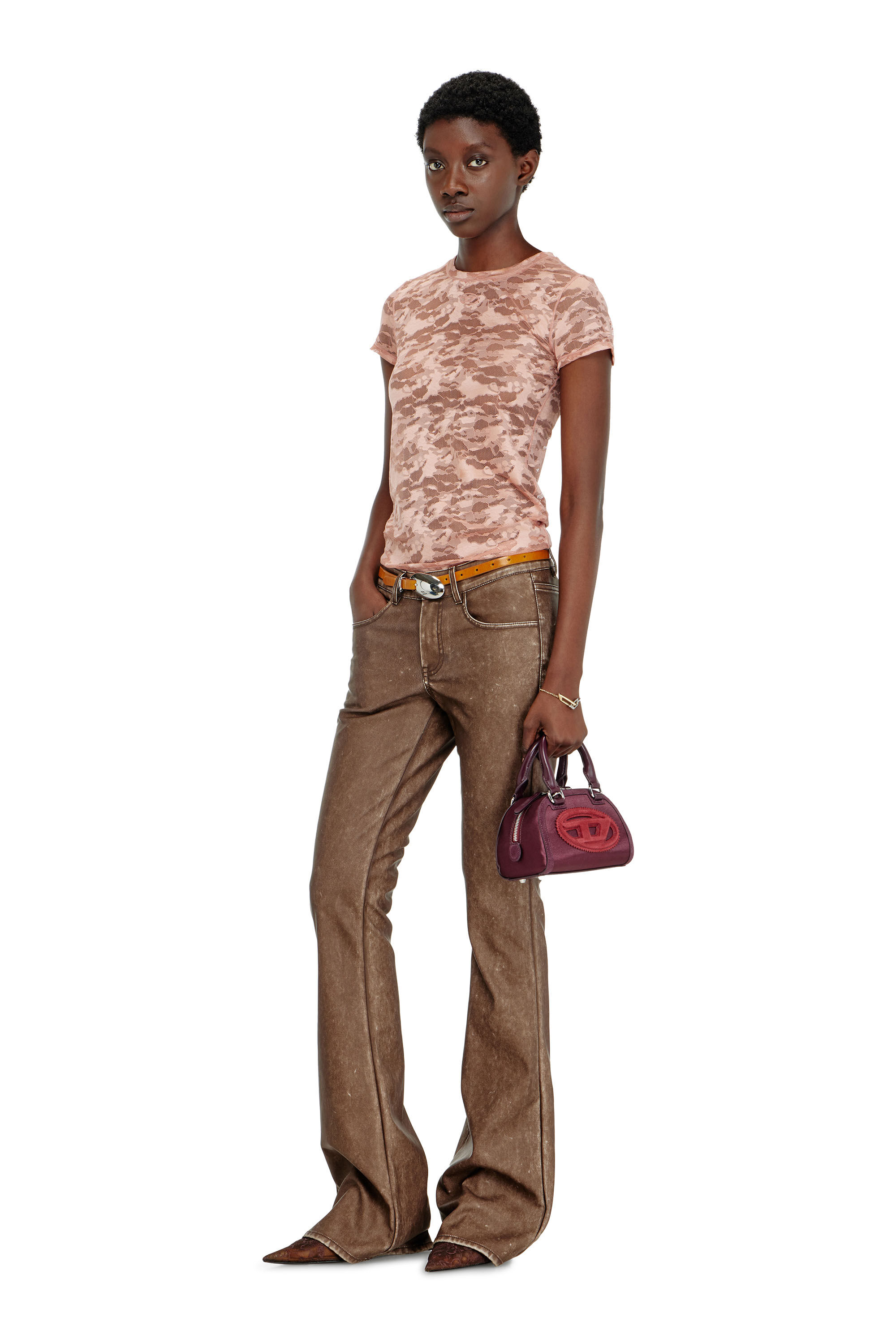 Diesel - KASIA-UTLT, Woman's Camo lace T-shirt in Nude - 6