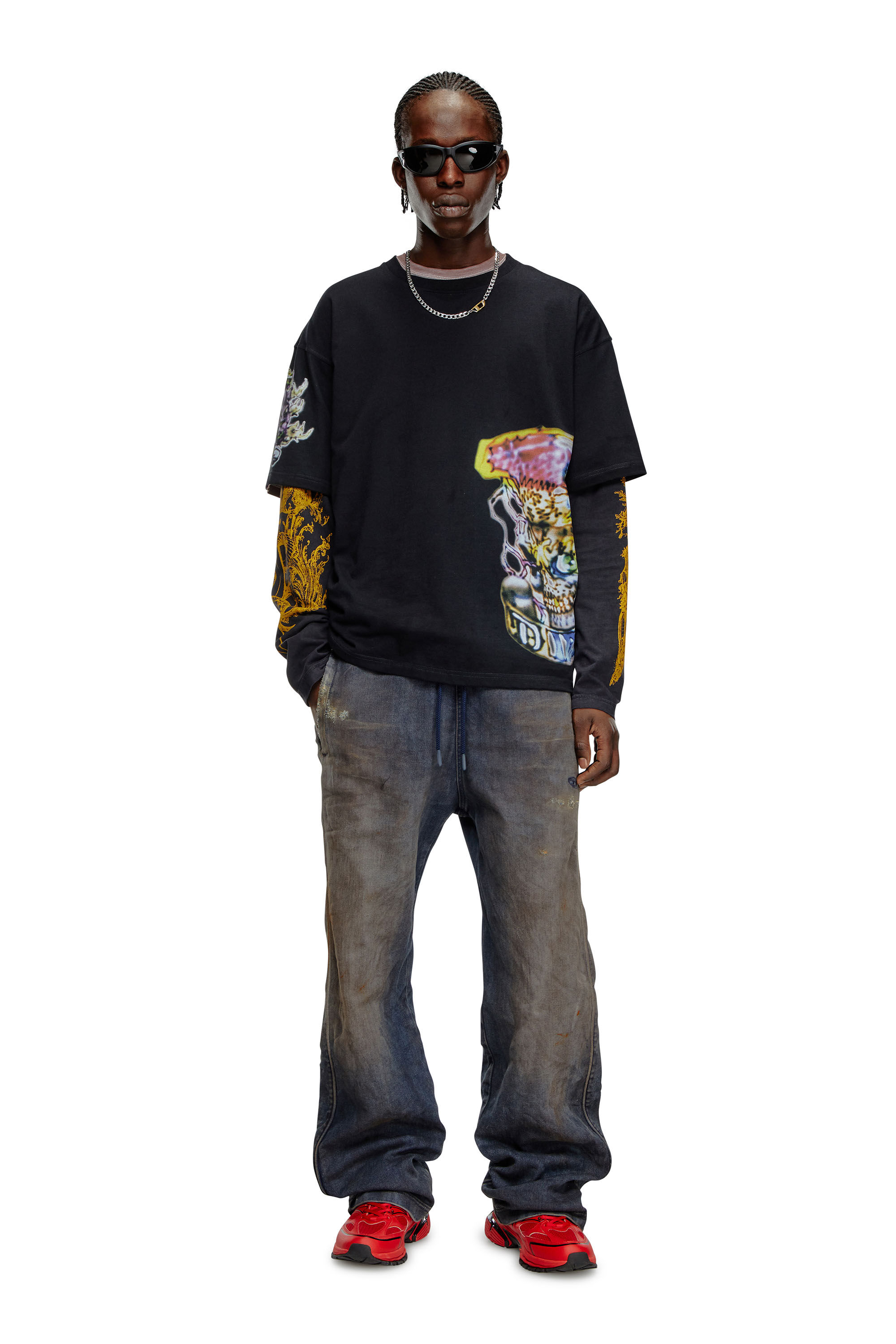 Diesel - T-BOXT-Q14, Man's T-shirt with blurry tattoo prints in Black - 1