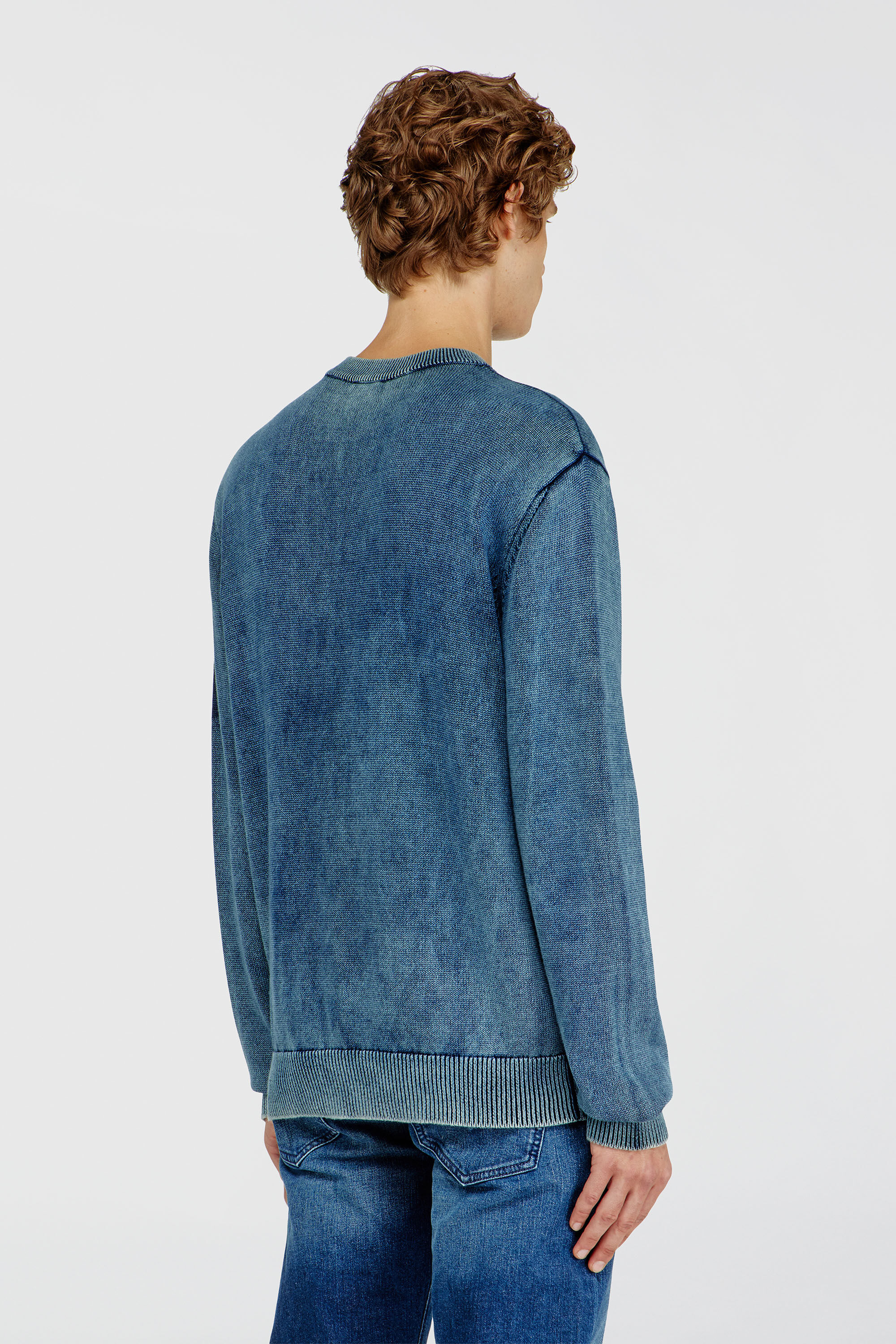 Diesel - K-PERNE, Man's Denim-look jumper with patch effects in Medium blue - 4