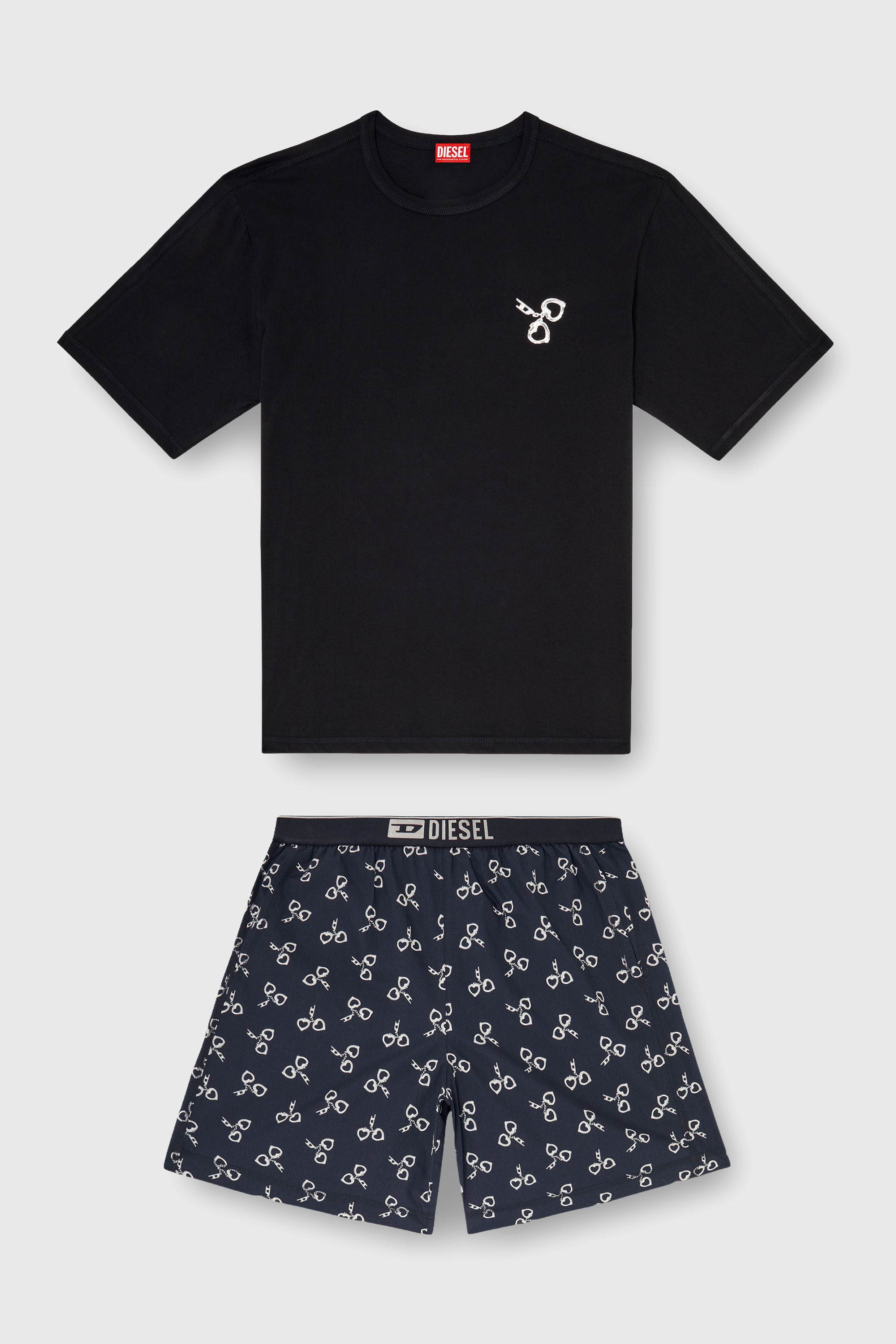 Diesel - KIT-JAMES-D-BOX, Man's Cotton pyjama set with handcuff print in Black/White - 2