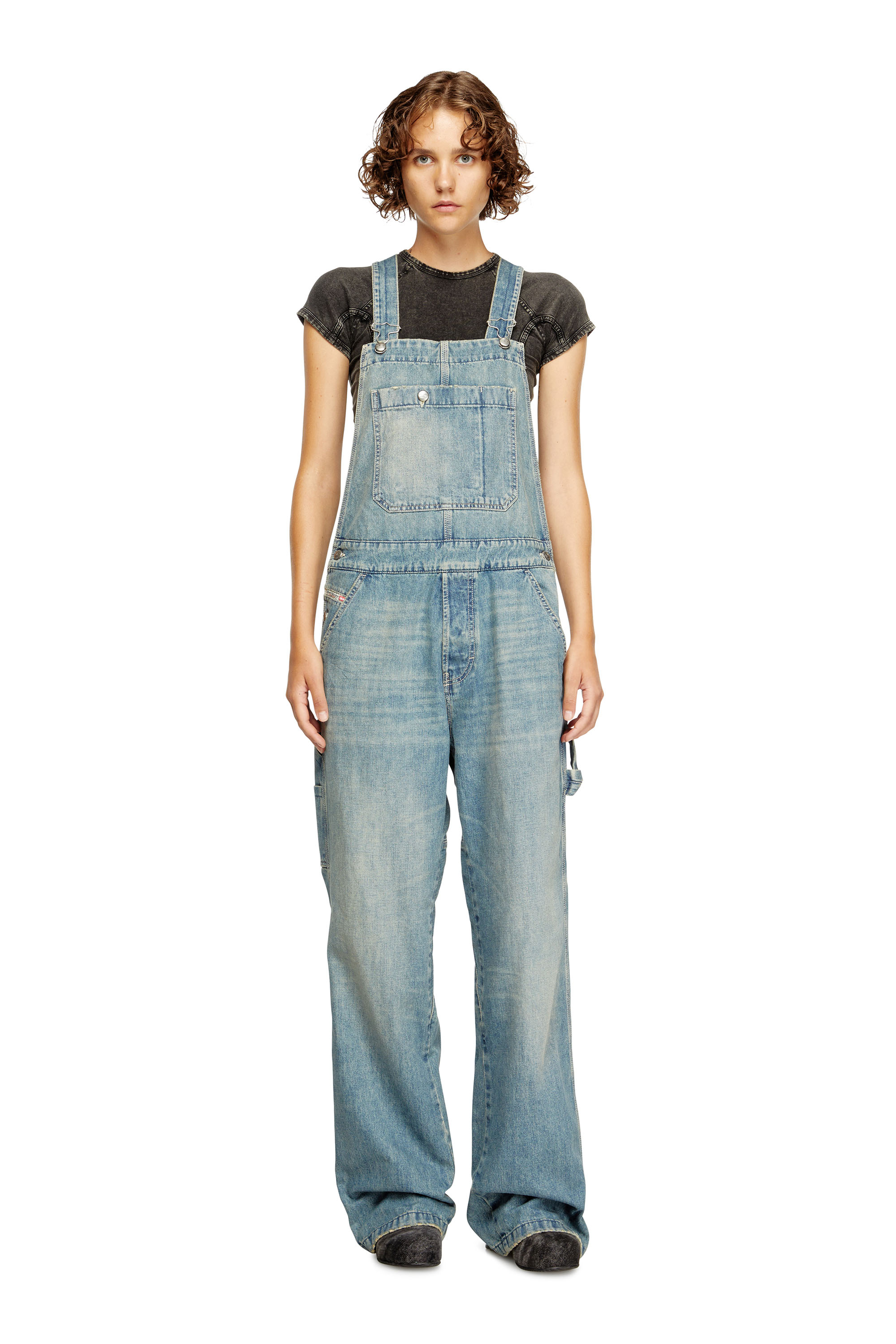 Diesel - D-FRAMU-U, Unisex's Utility-style denim dungarees in Light Blue - 1