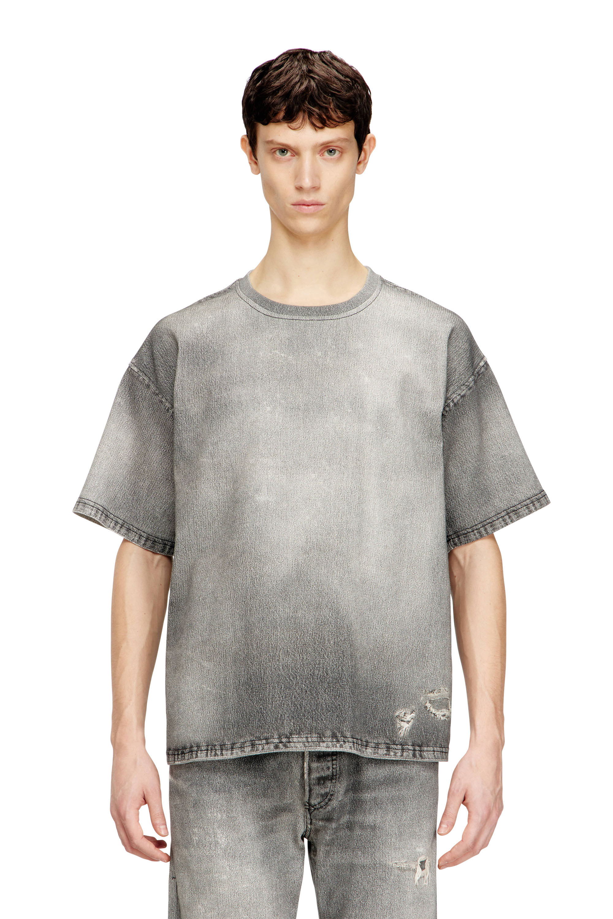 Diesel - D-BOX JOGG, Man's Denim T-shirt with trompe l'oeil treated effect in Grey - 3