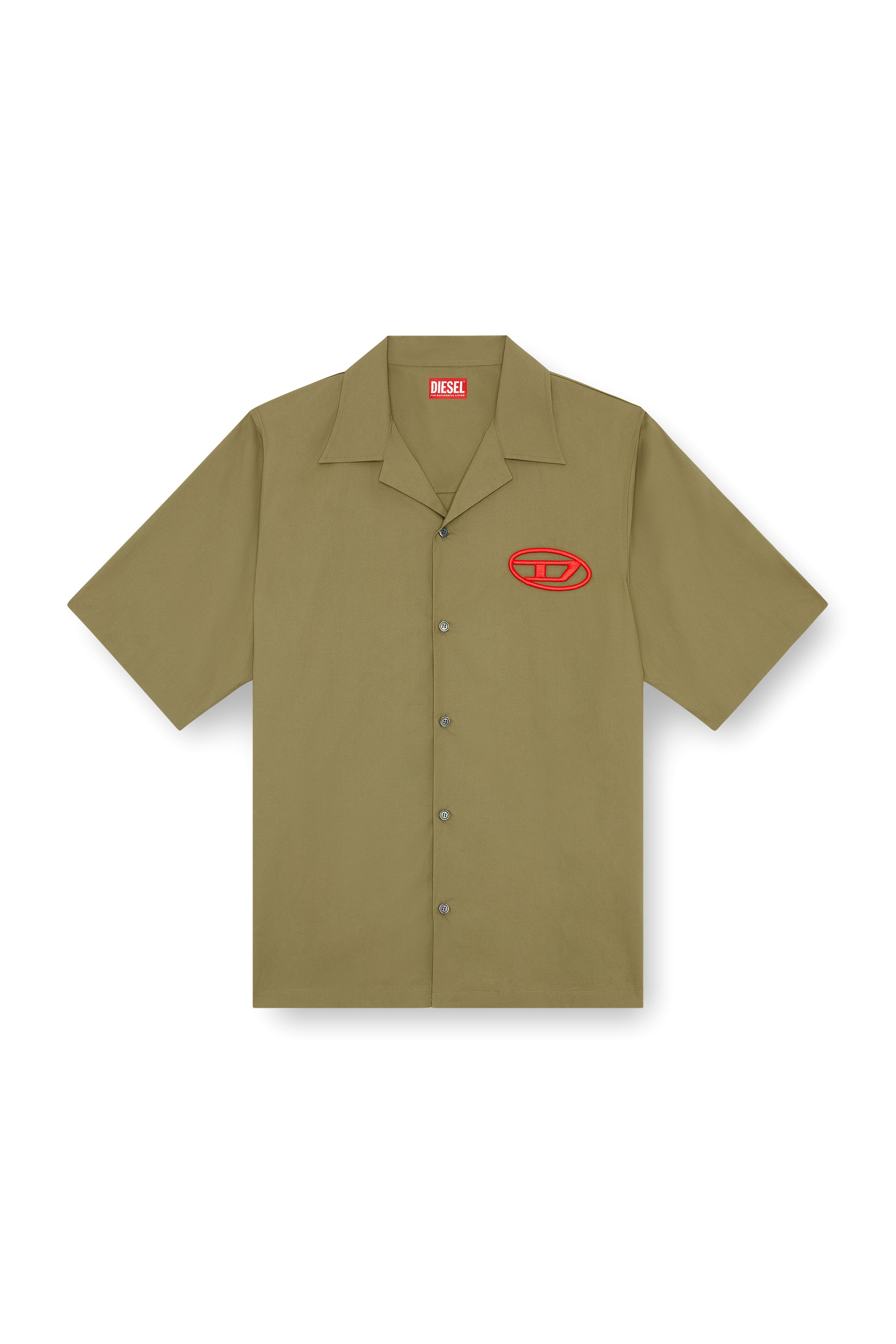 Diesel - S-MAC-C, Man's Bowling shirt with logo embroidery in Military Green - 3