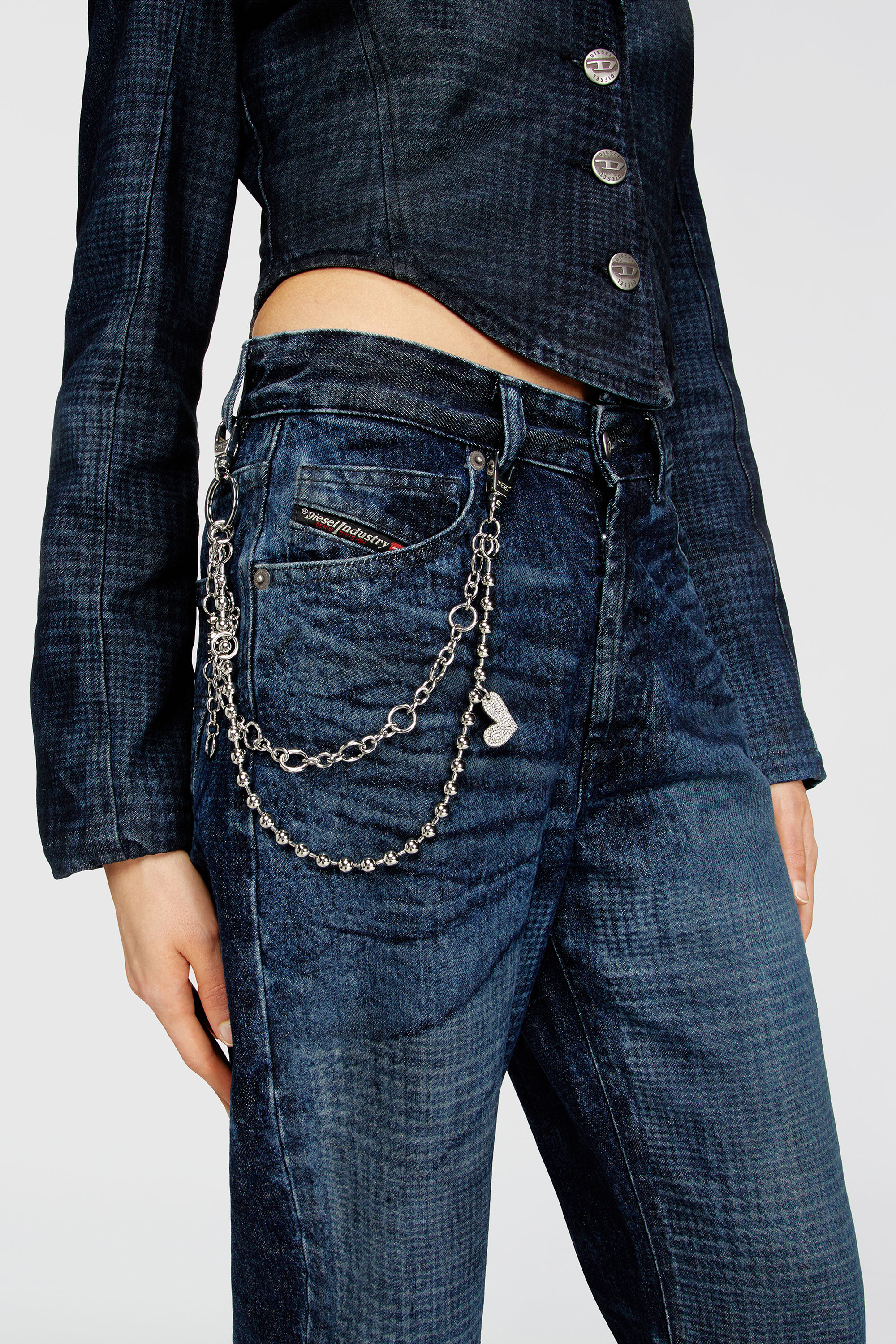 Diesel - CHAIN-D M, Woman's Layered chain charm with heart and Diesel pendant in Silver - 2