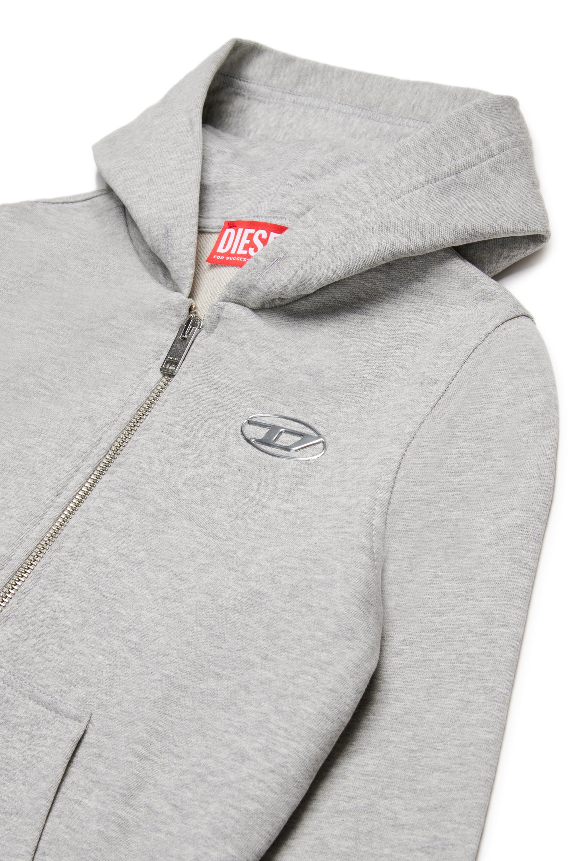 Diesel - SMACIS, Man's Zip-up hoodie with metal-effect Oval D in Grey - 3