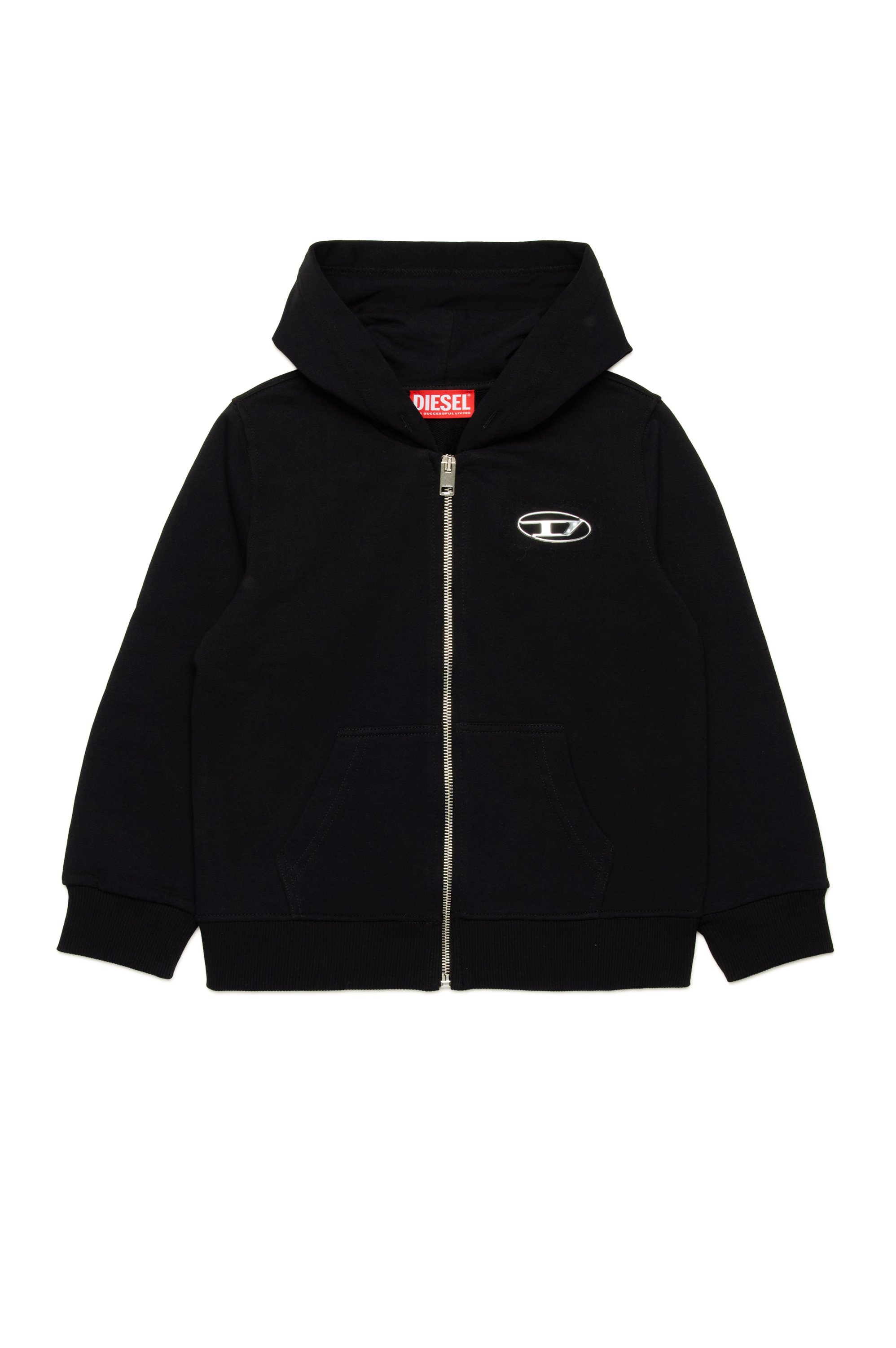 Diesel - SMACIS, Man's Zip-up hoodie with metal-effect Oval D in Black - 1