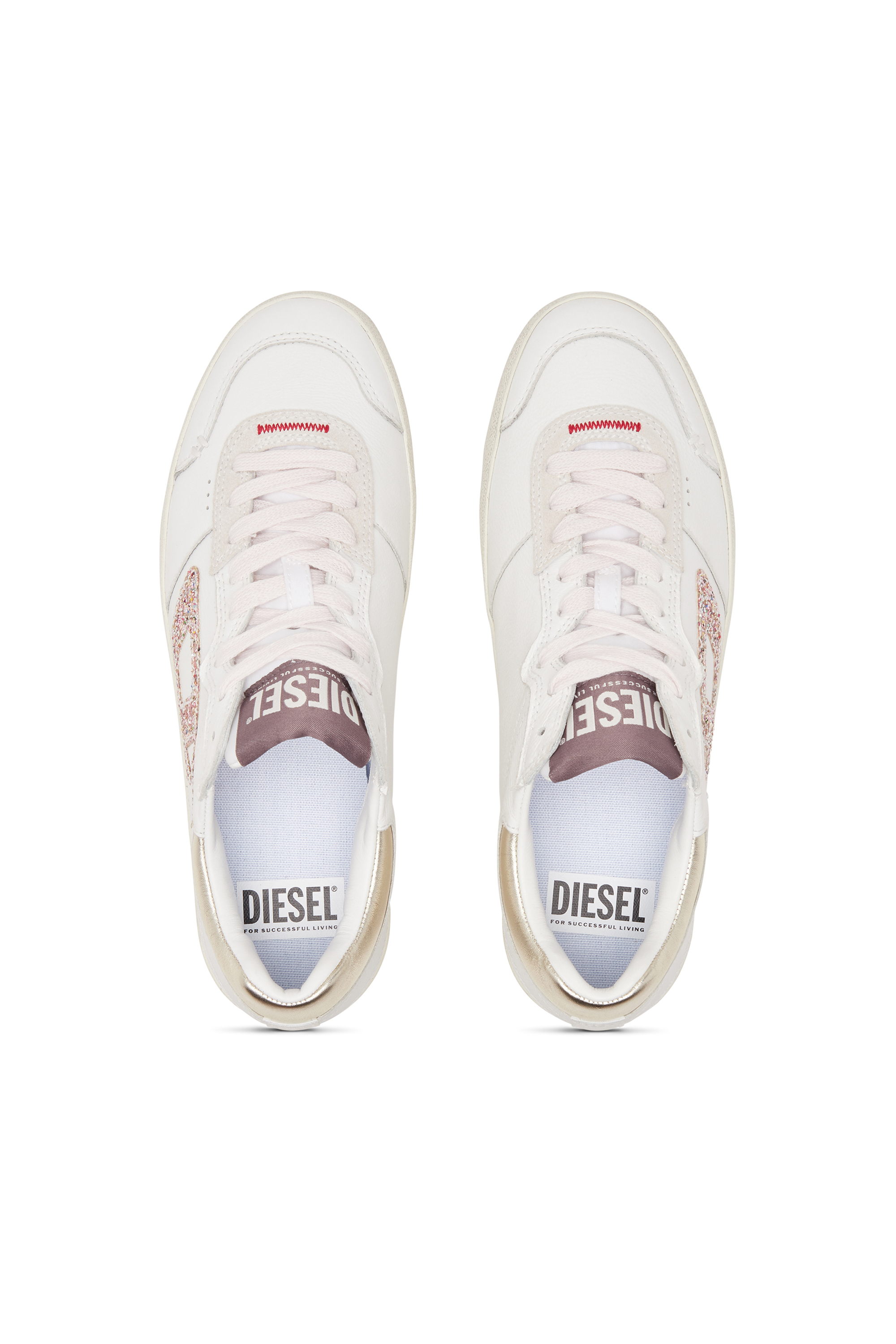 Diesel - S-LEROJI LOW W, Woman's S-Leroji-Leather sneakers with glitter logo in White/Pink - 5