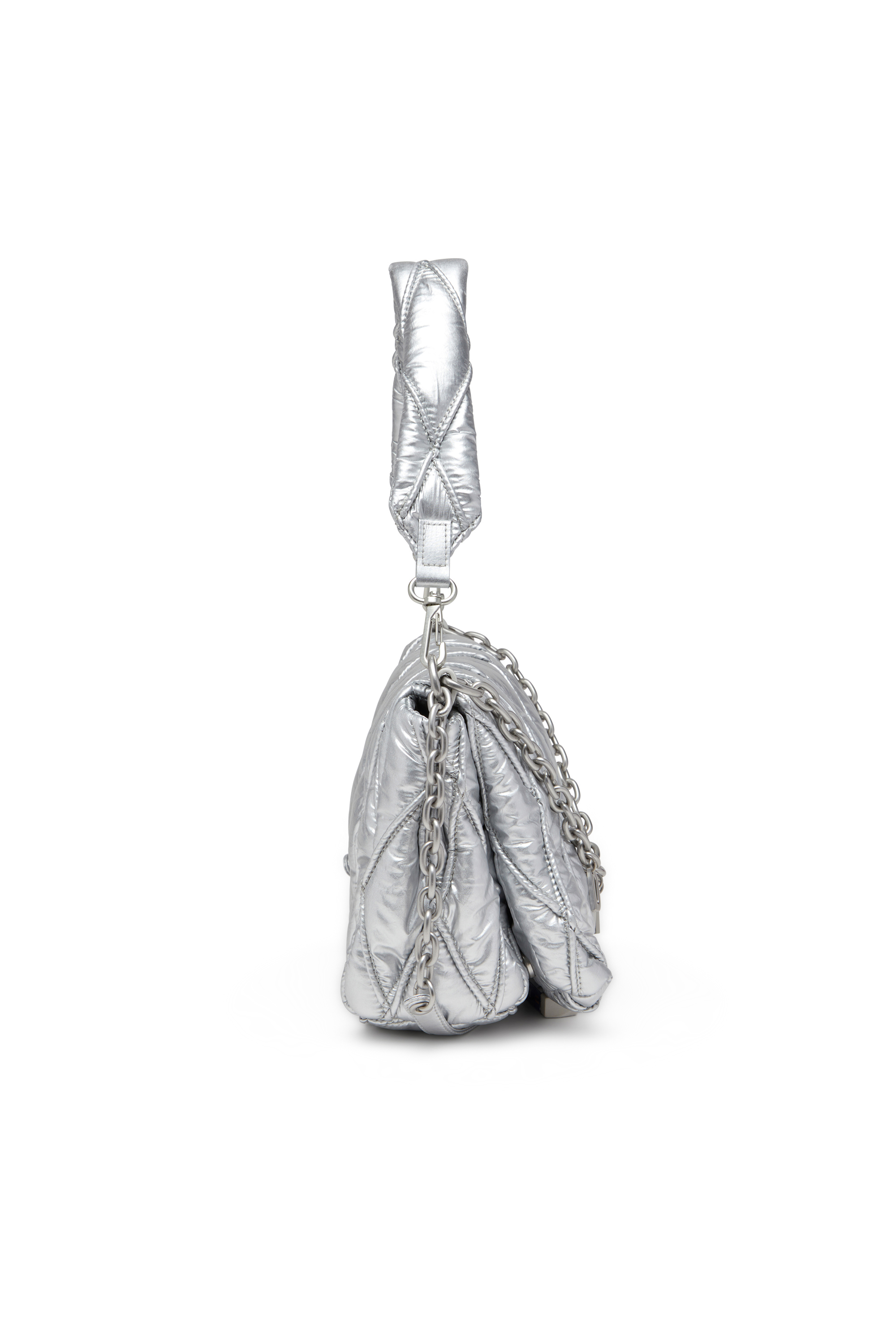 Diesel - CHARM-D SHOULDER M, Woman's Charm-D M-Shoulder bag in quilted metallic nylon in Silver - 5
