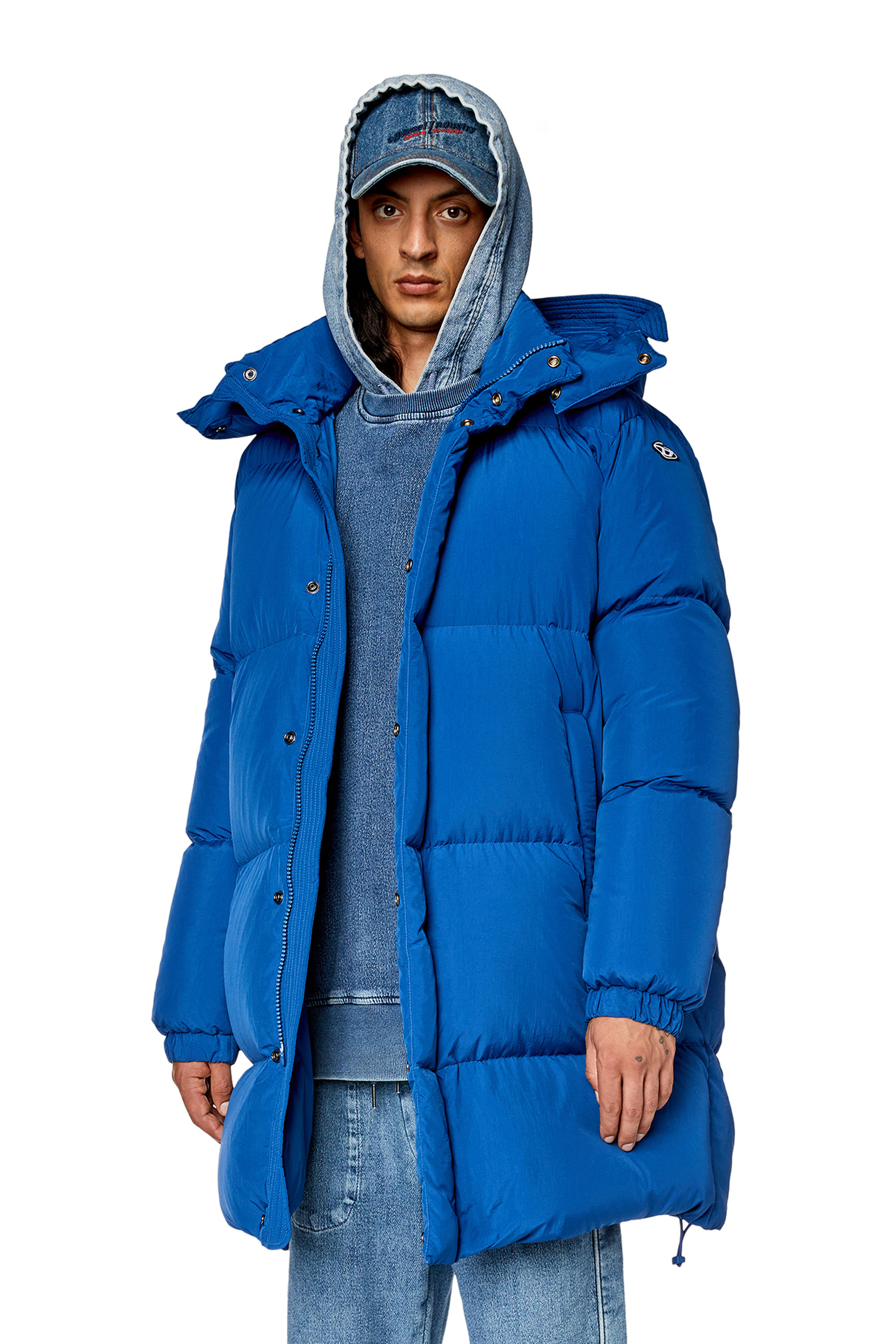 Diesel - W-ROLFYS-LONG, Man's Down coat with ViralOff&reg; treatment in Blue - 3
