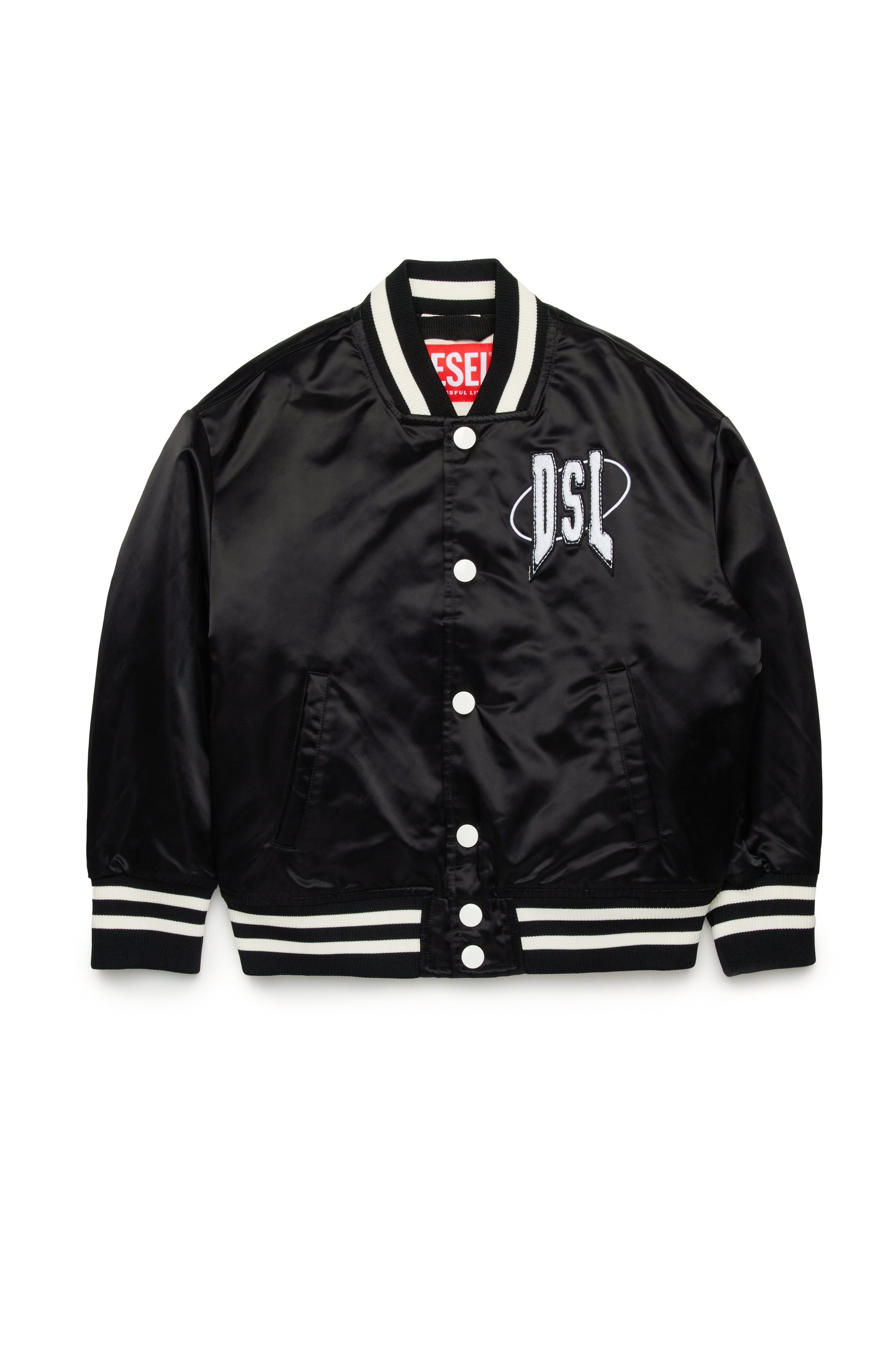 Diesel - JSTART, Man's Padded varsity bomber jacket in satin in Black - 1