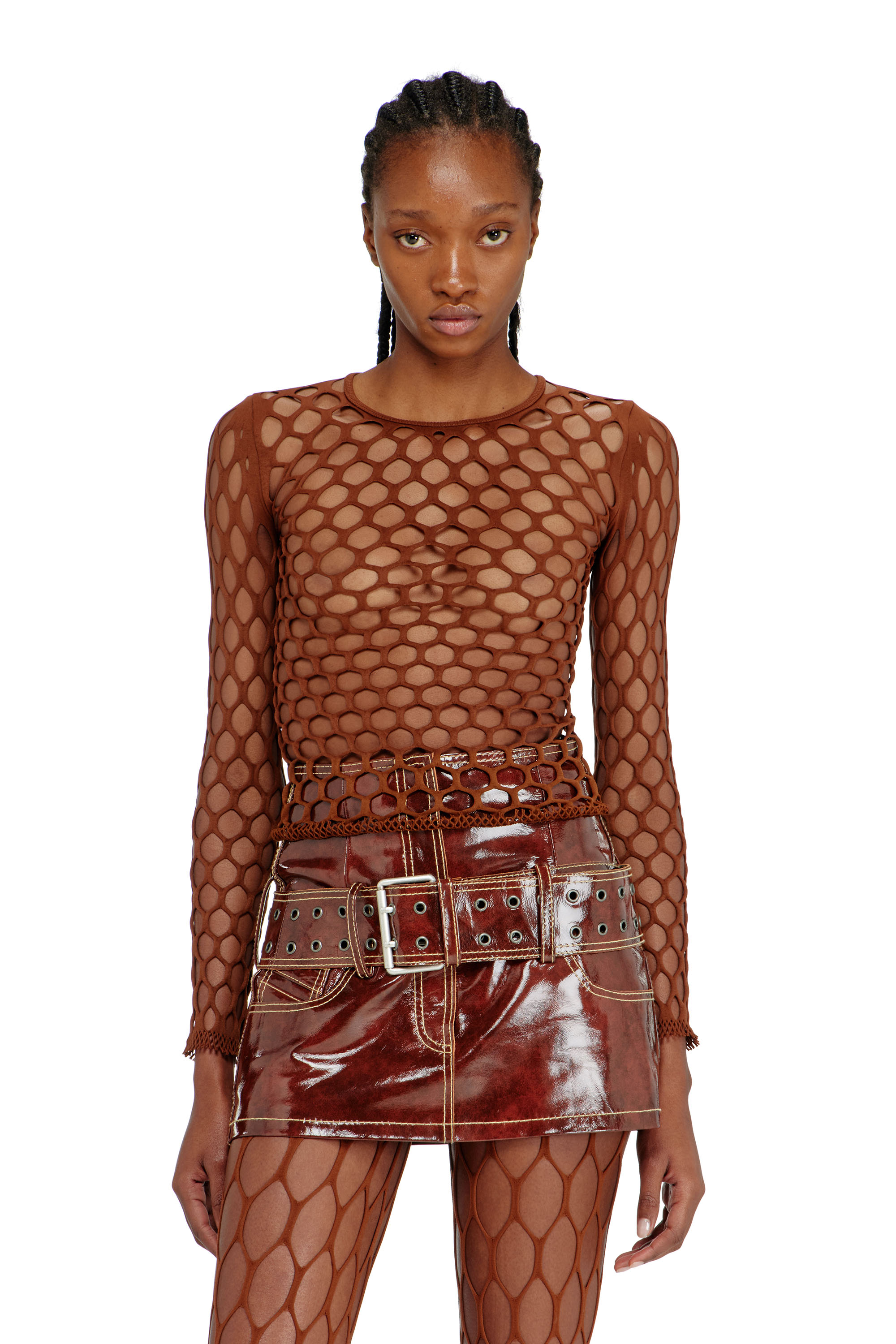 Diesel - M-ZANDA, Woman's Stretchy mesh-knit top in Brown - 1