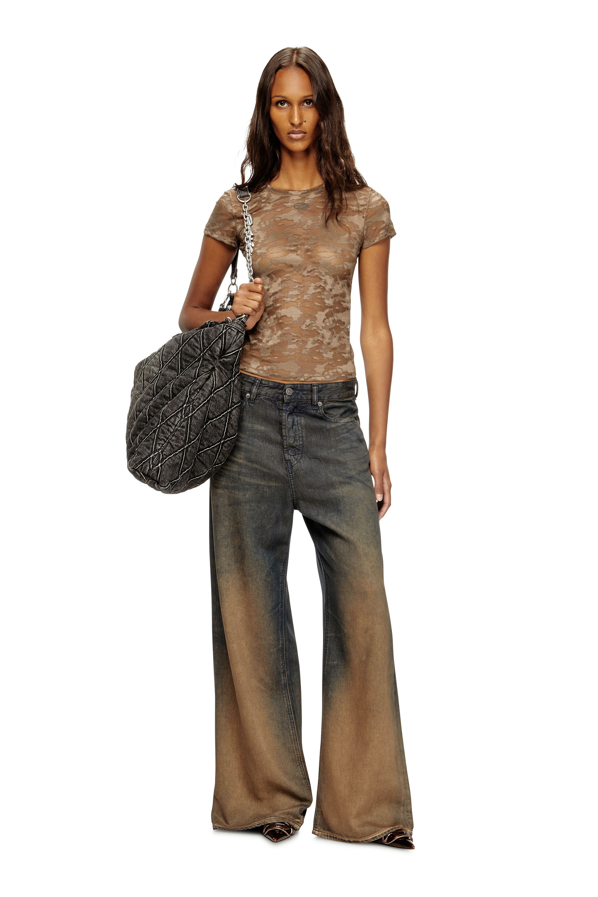 Diesel - KASIA-UTLT, Woman's Camo lace T-shirt in Brown - 6