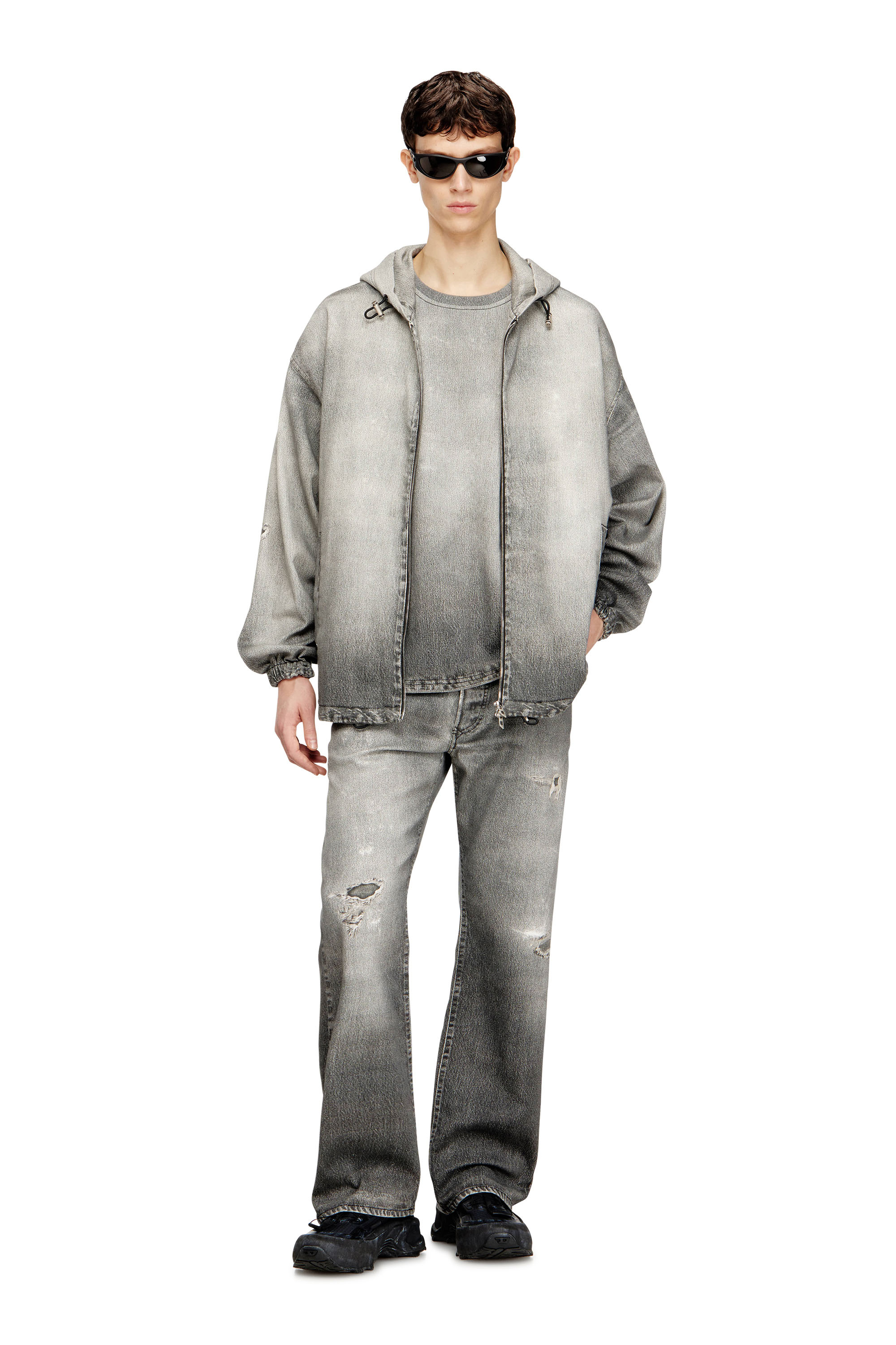 Diesel - D-BOX JOGG, Man's Denim T-shirt with trompe l'oeil treated effect in Grey - 2