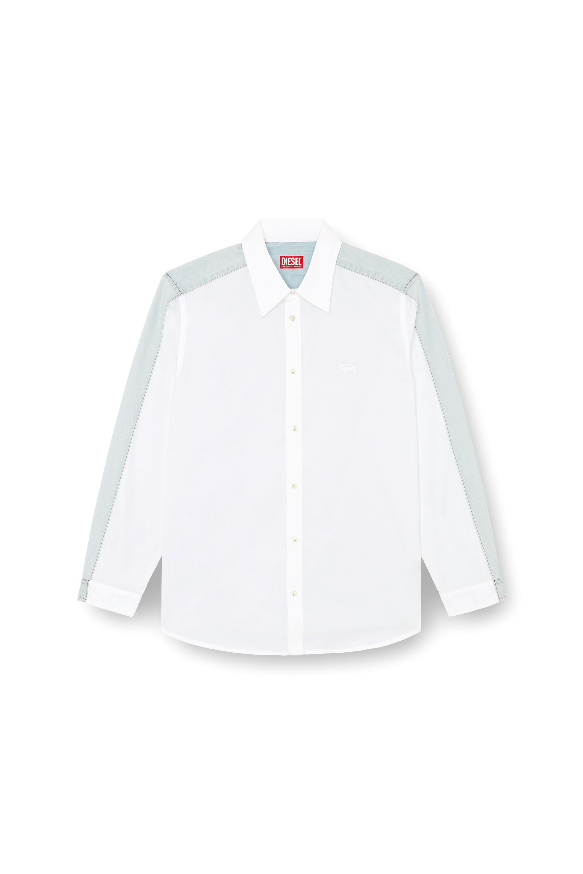 Diesel - S-SIMPLY-DNM, Man's Shirt in cotton poplin and denim in White/Blue - 3