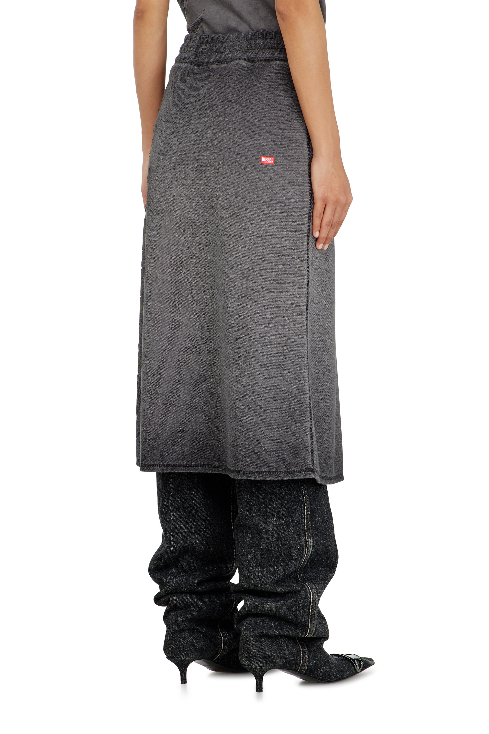 Diesel - O-BEAUTY, Woman's Fleece midi skirt with d&eacute;vor&eacute; print in Dark grey - 4