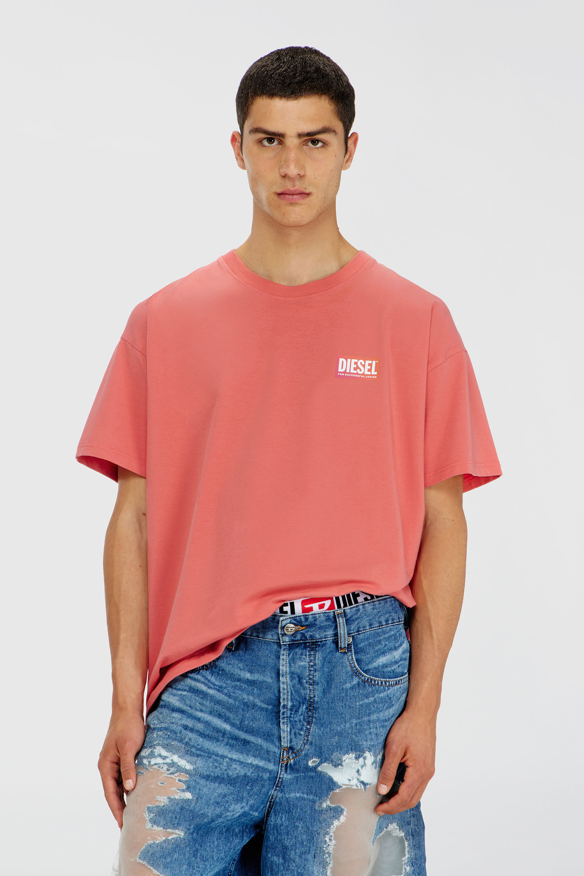 Diesel - PR-T-NORM-CHITIND-R, Unisex's T-shirt with transparent back logo in Coral Rose - 2