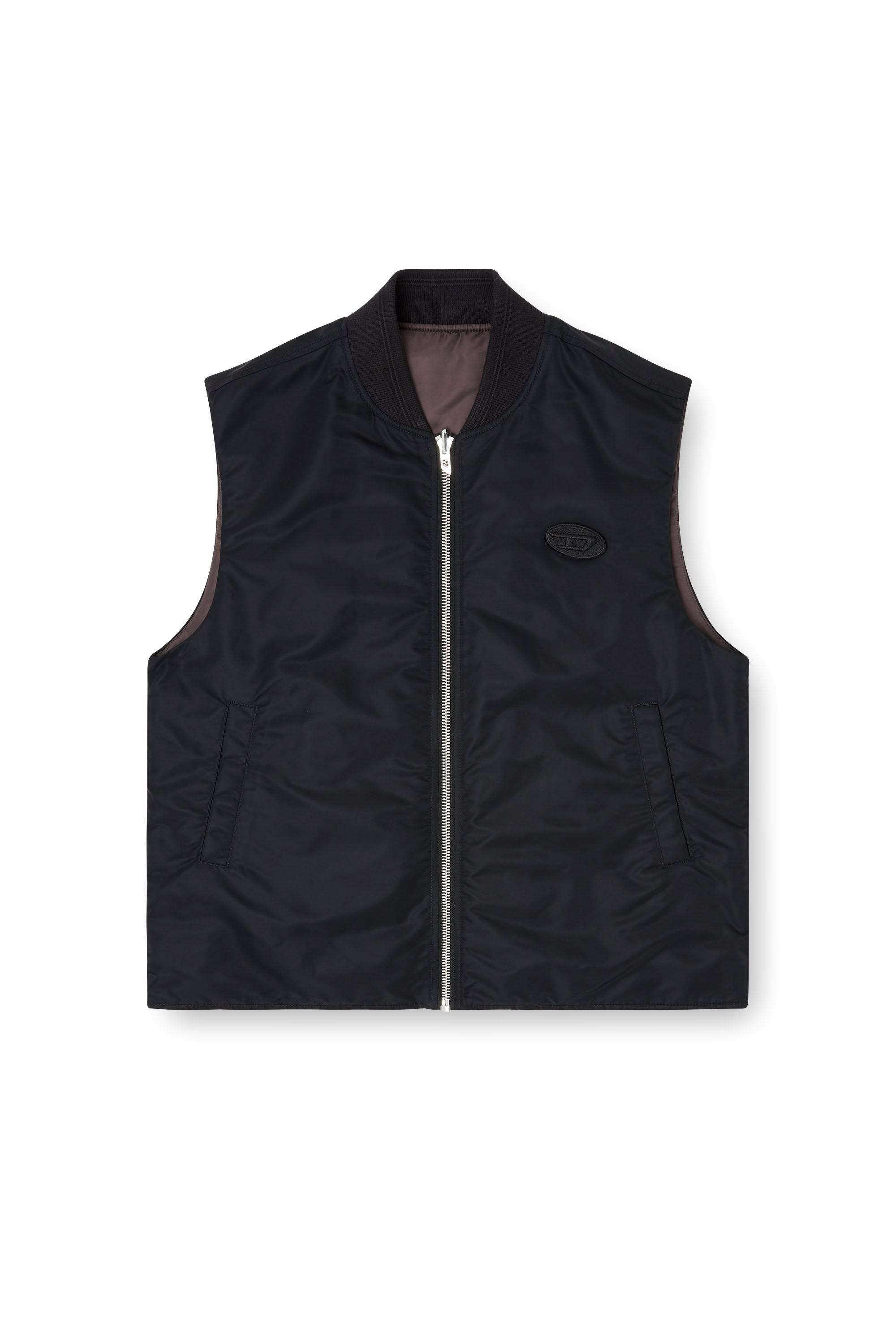 Diesel - W-TYPE-D1-SL, Man's Padded satin vest with Oval D embroidery in Black - 2